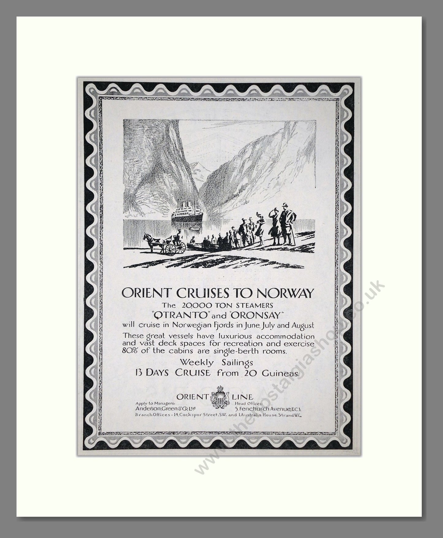 Orient Line - Oronsay / Otranto Steamers. Vintage Advert 1926 (ref AD66671)