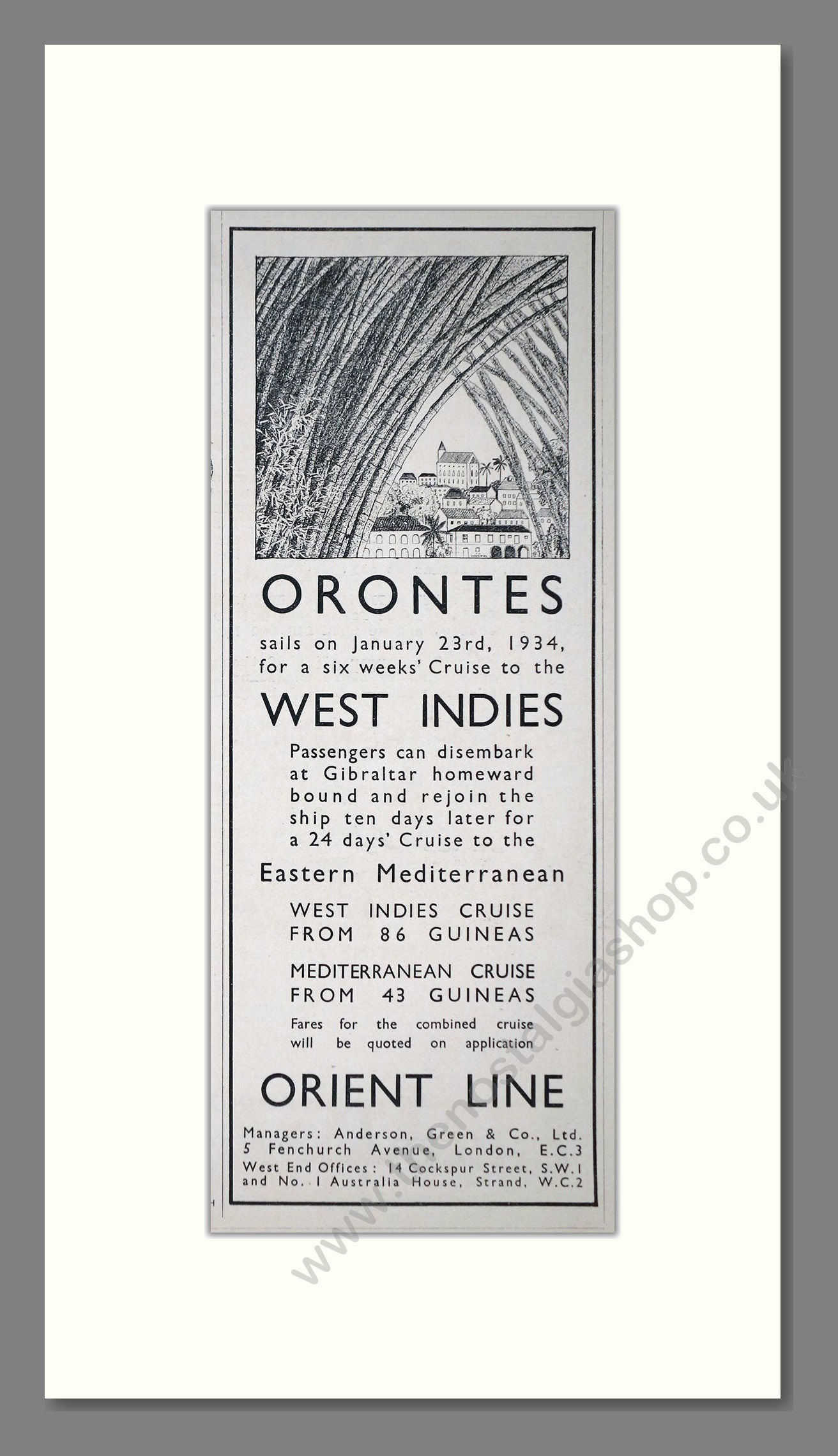 Orient Line - Orontes West Indies Cruise. Vintage Advert 1933 (ref AD66713)