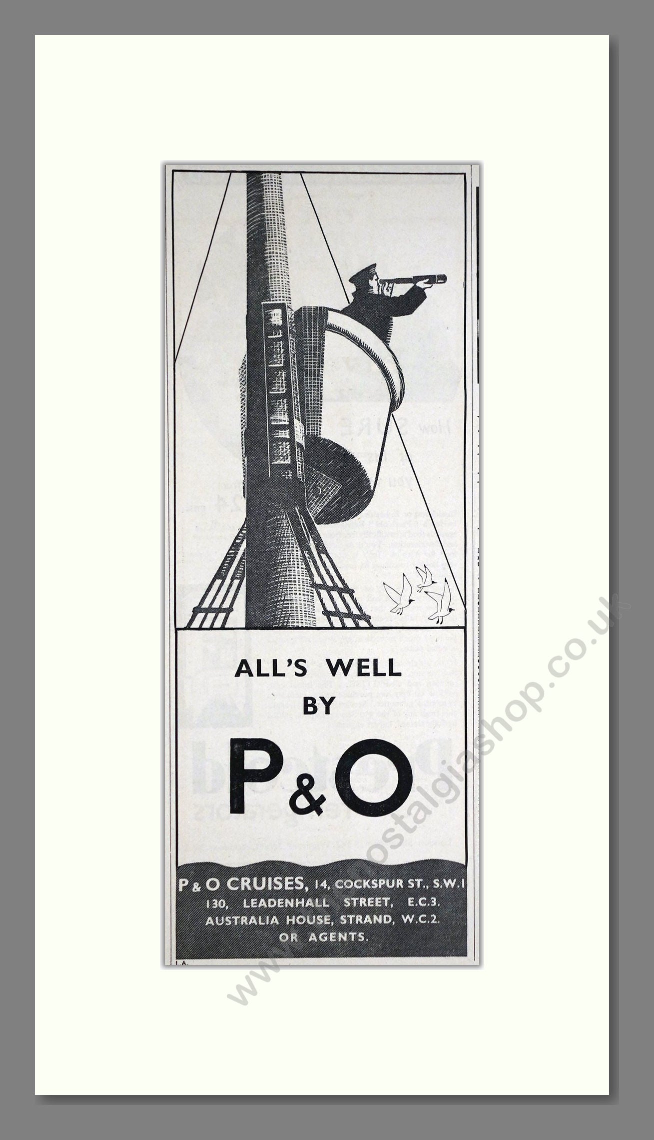 P And O - All's Well. Vintage Advert 1935 (ref AD66720)