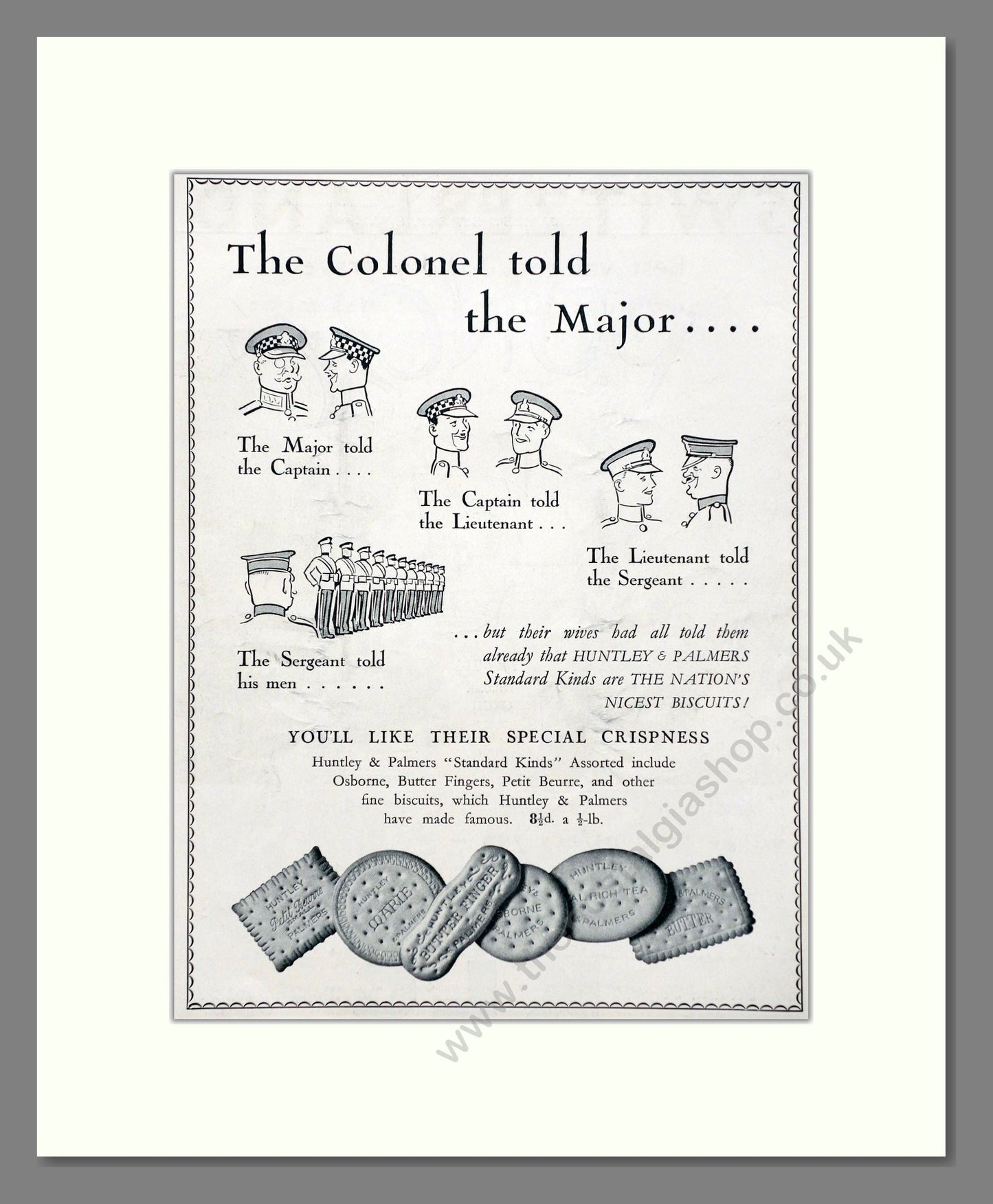 Huntley And Palmers - Standard Kinds Biscuits. Vintage Advert 1937 (ref AD66785)