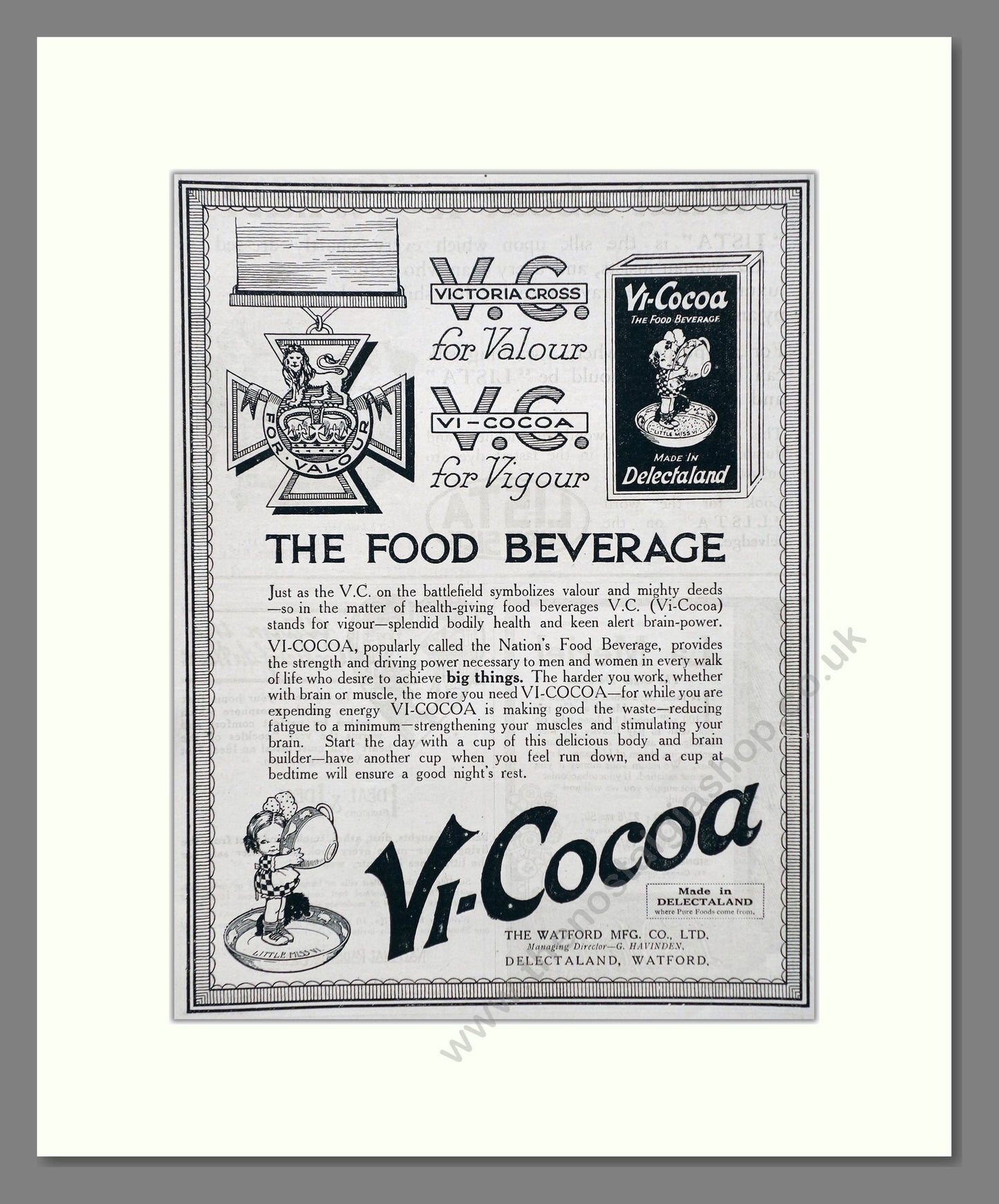 Vi-Cocoa - Food Beverage. Vintage Advert 1919 (ref AD66793)