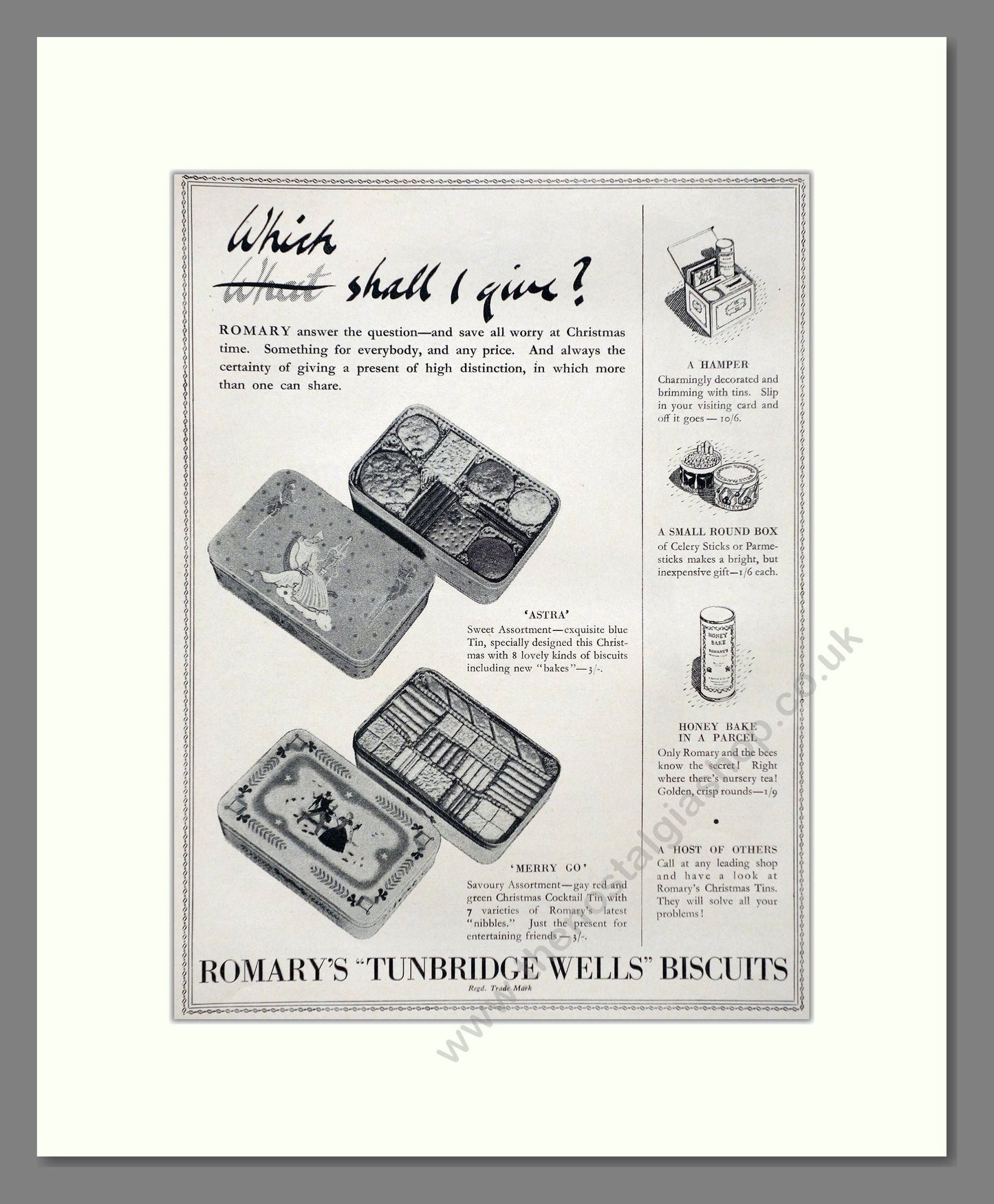 Romary - Tunbridge Wells Biscuits. Vintage Advert 1937 (ref AD66805)