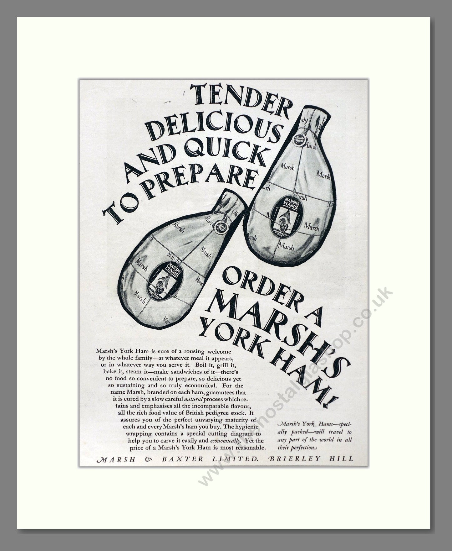 Marsh's - York Ham. Vintage Advert 1927 (ref AD66820)