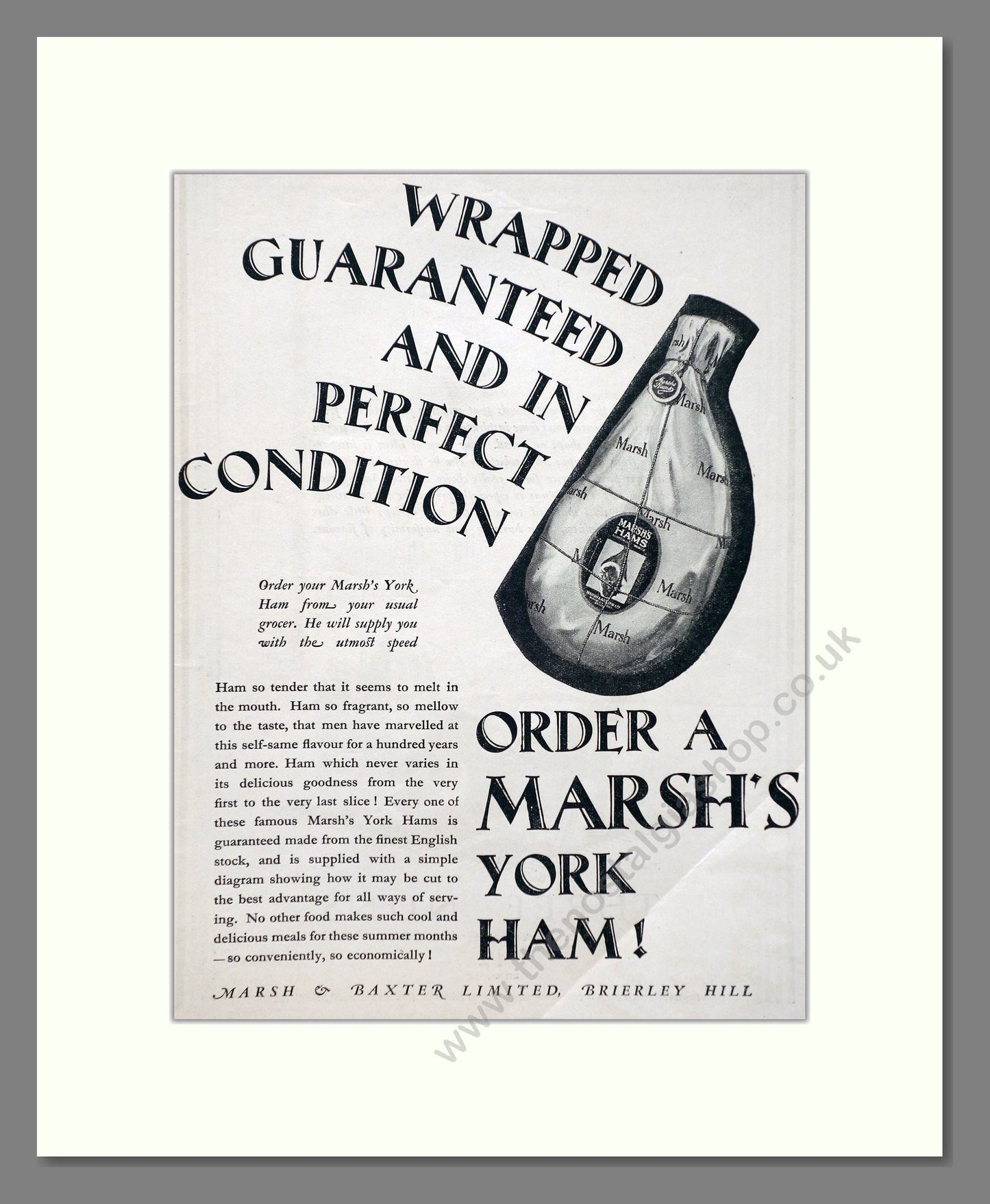 Marsh's - York Ham. Vintage Advert 1927 (ref AD66821)