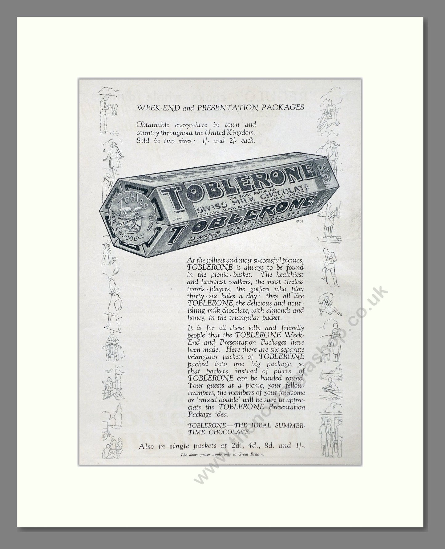 Toblerone - Swiss Chocolate. Vintage Advert 1927 (ref AD66823)