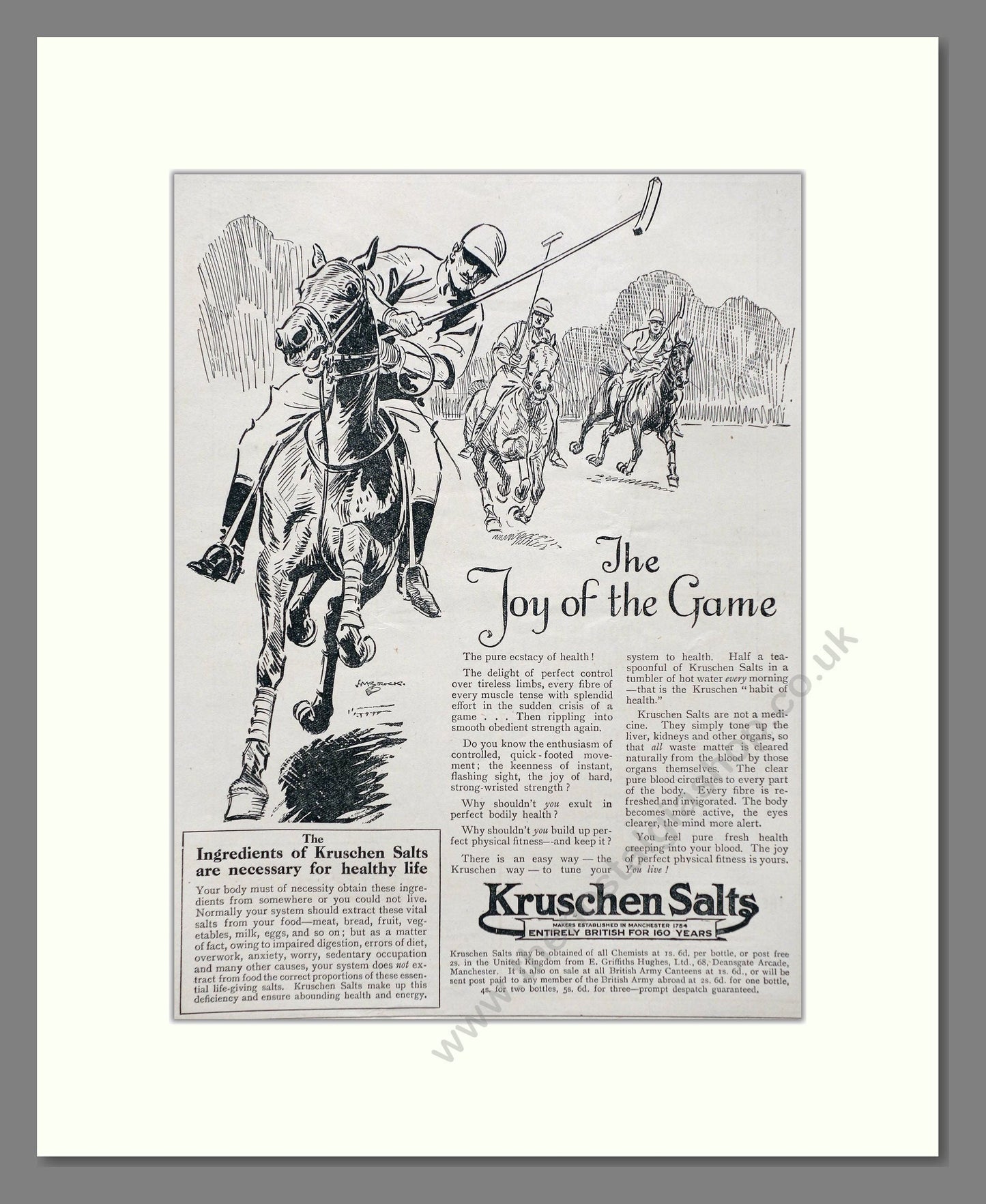 Kruschen Salts - Laxative And Diuretic Tonic. Vintage Advert 1920 (ref AD66826)