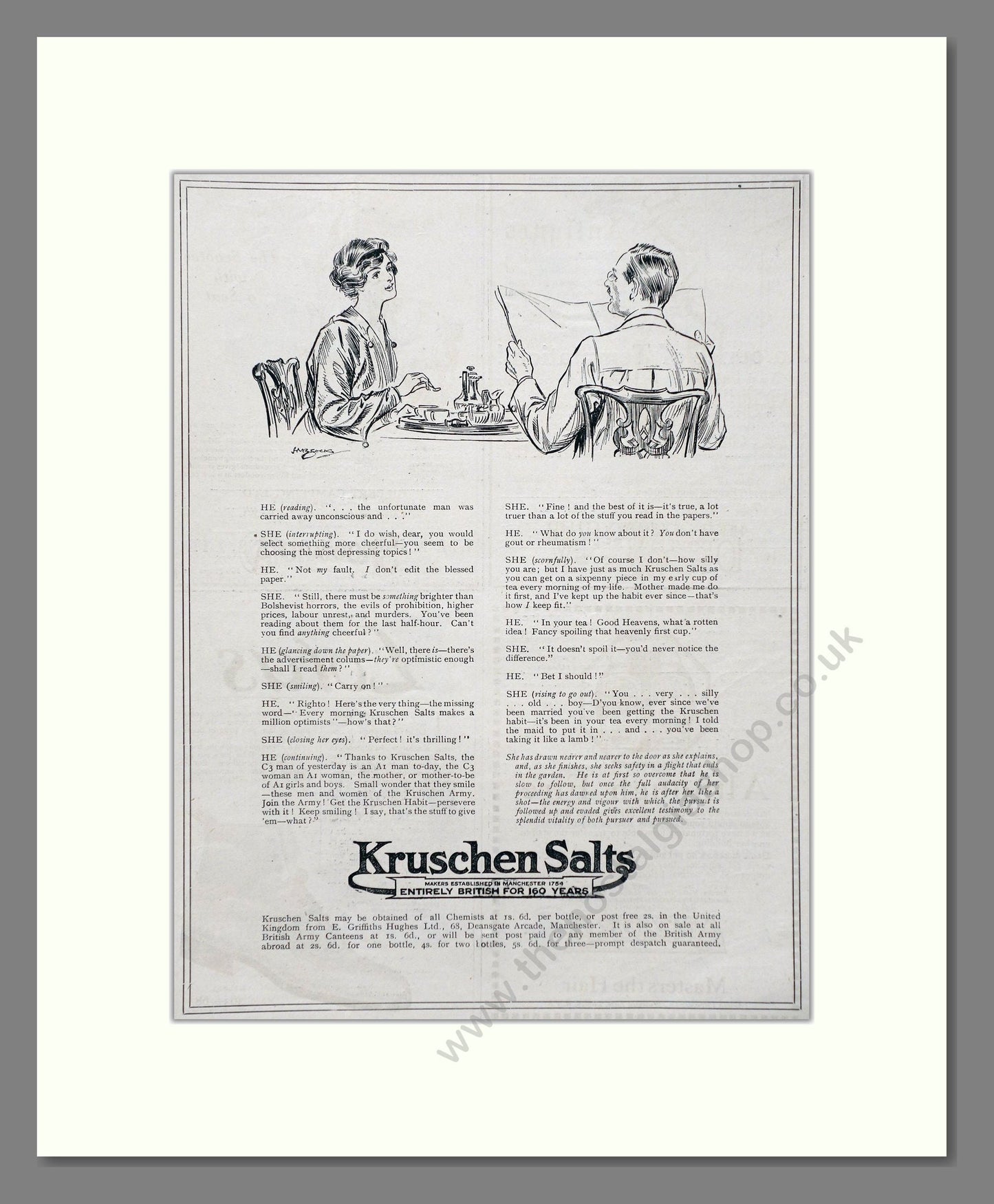 Kruschen Salts - Laxative And Diuretic Tonic. Vintage Advert 1920 (ref AD66828)