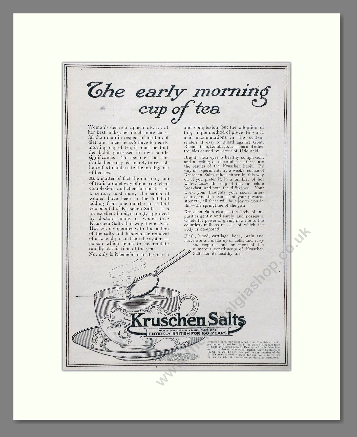 Kruschen Salts - Laxative And Diuretic Tonic. Vintage Advert 1920 (ref AD66831)