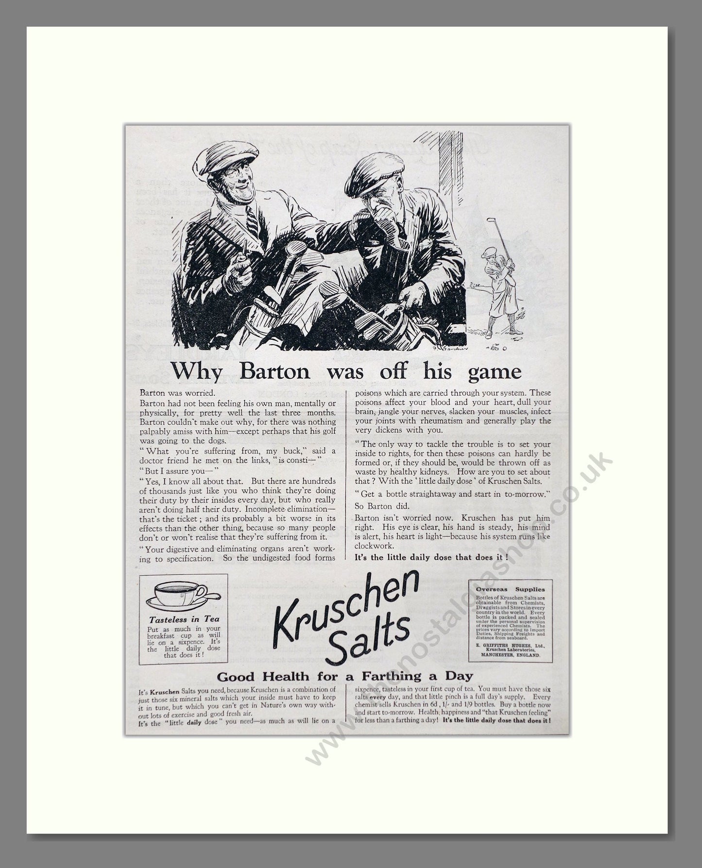 Kruschen Salts - Laxative And Diuretic Tonic. Vintage Advert 1926 (ref AD66833)