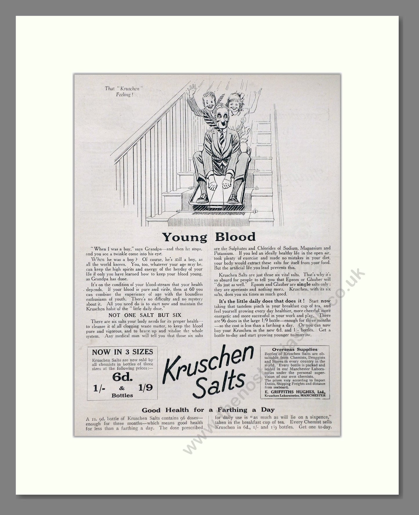 Kruschen Salts - Laxative And Diuretic Tonic. Vintage Advert 1924 (ref AD66834)
