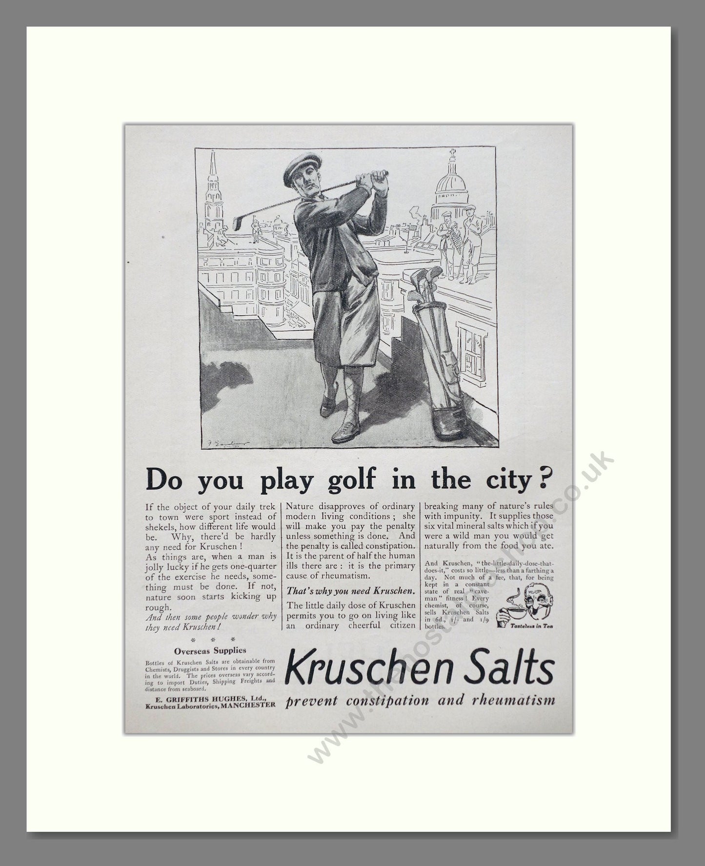 Kruschen Salts - Laxative And Diuretic Tonic. Vintage Advert 1926 (ref AD66836)