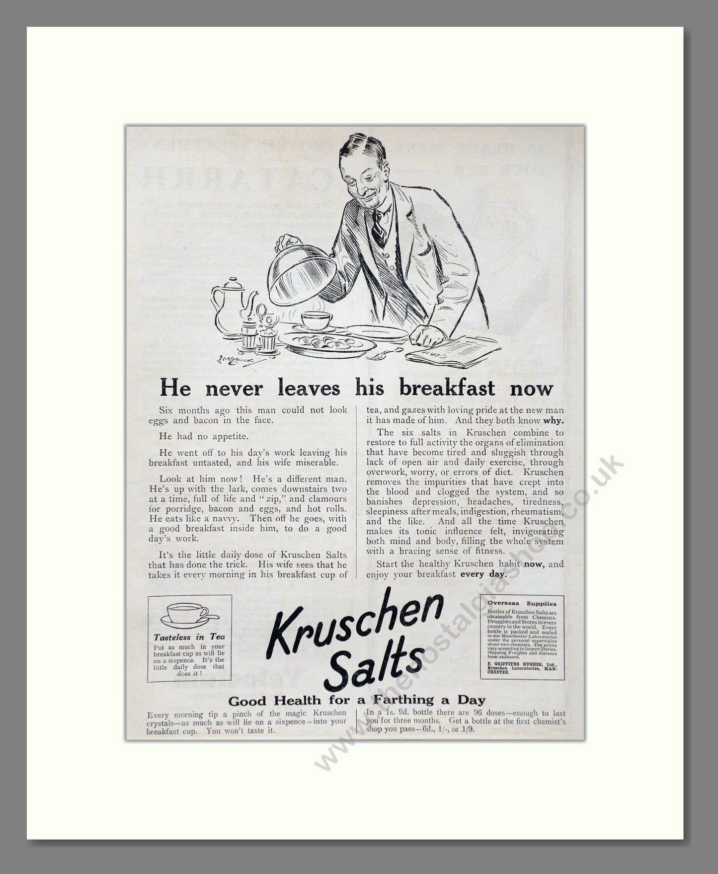 Kruschen Salts - Laxative And Diuretic Tonic. Vintage Advert 1927 (ref AD66838)