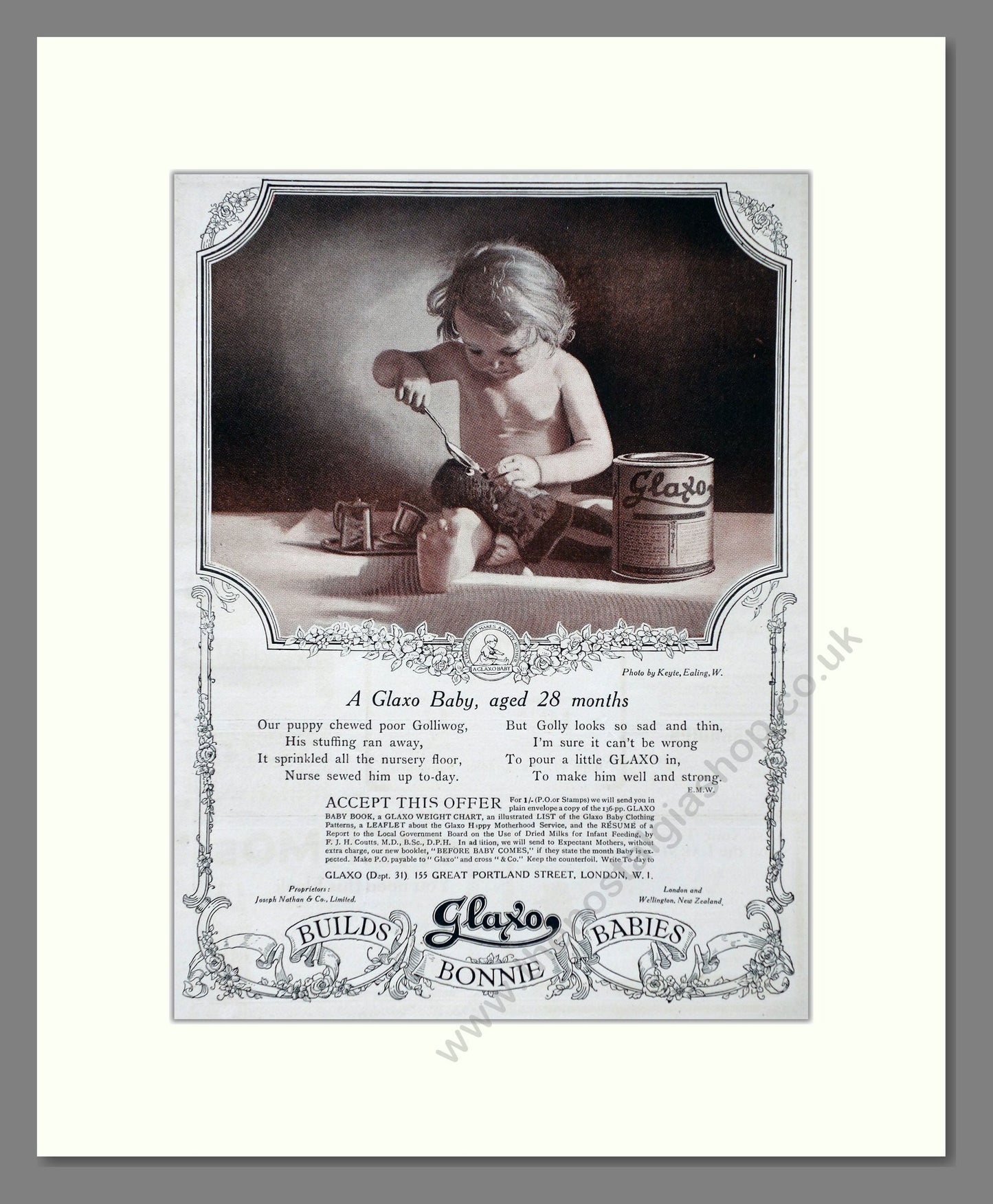 Glaxo - Baby Milk Builds Bonnie Babies. Vintage Advert 1920 (ref AD66857)