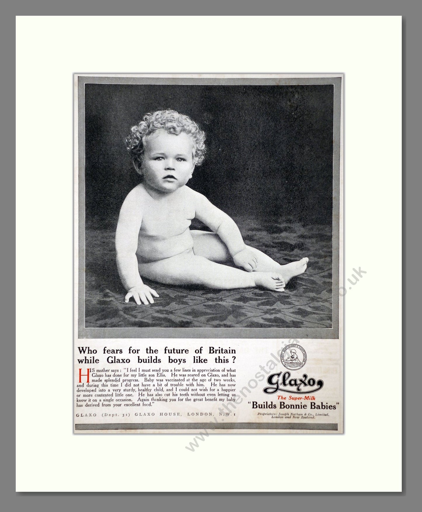 Glaxo - Baby Milk Builds Bonnie Babies. Vintage Advert 1921 (ref AD66863)