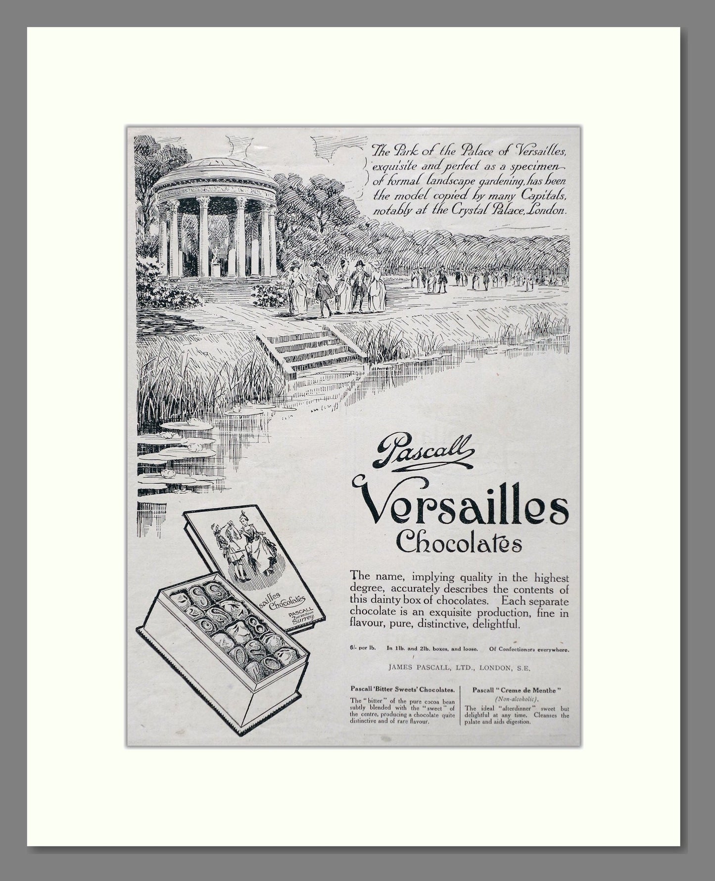 Pascalls - Versailles Chocolate. Vintage Advert 1920 (ref AD66874)