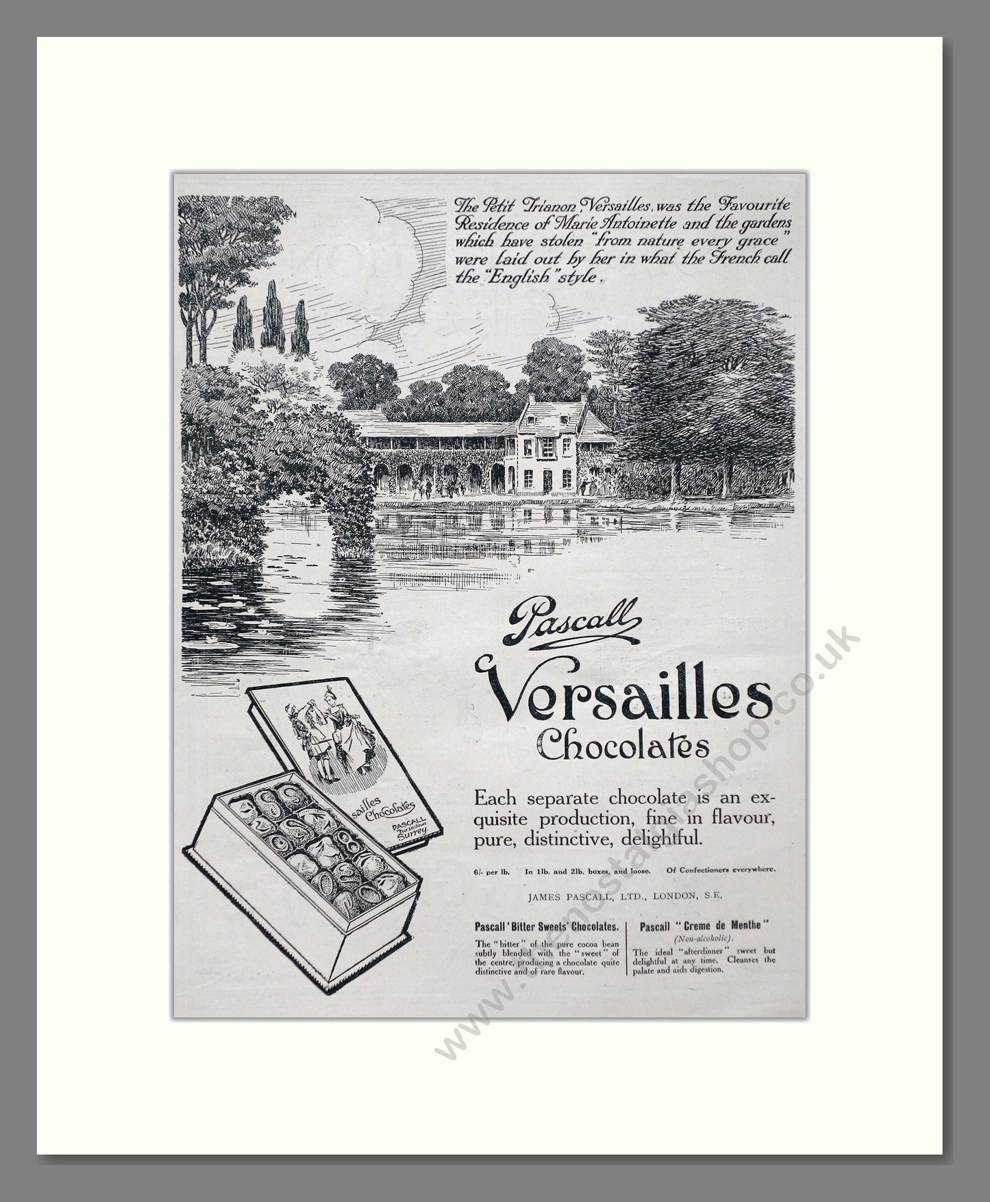 Pascalls - Versailles Chocolate. Vintage Advert 1920 (ref AD66875)
