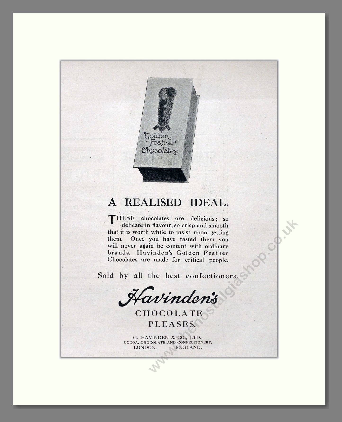 Havingden's - Chocolates. Vintage Advert 1920 (ref AD66890)