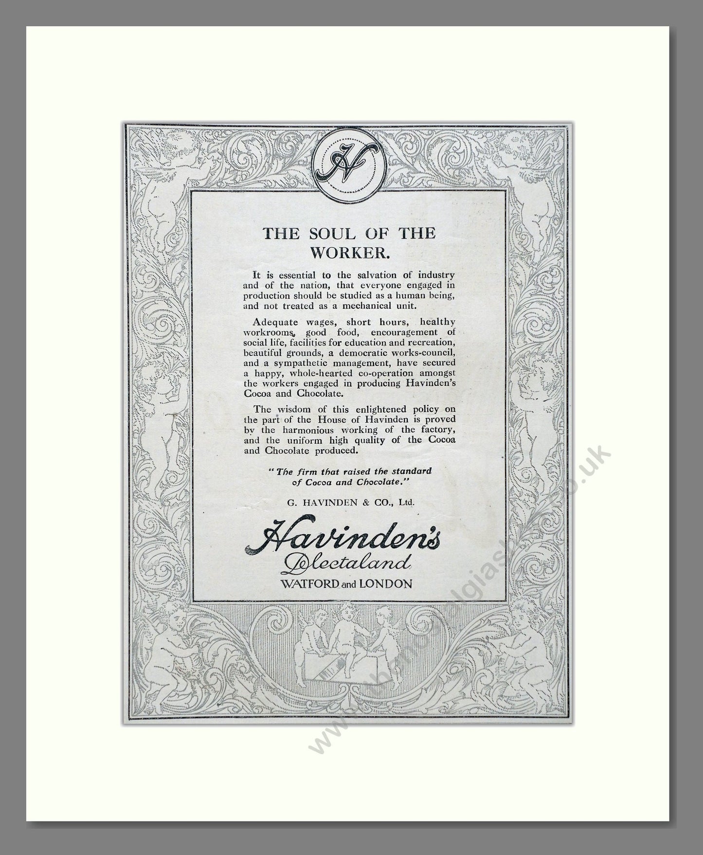 Havingden's - Cocoa And Chocolate. Vintage Advert 1920 (ref AD66891)