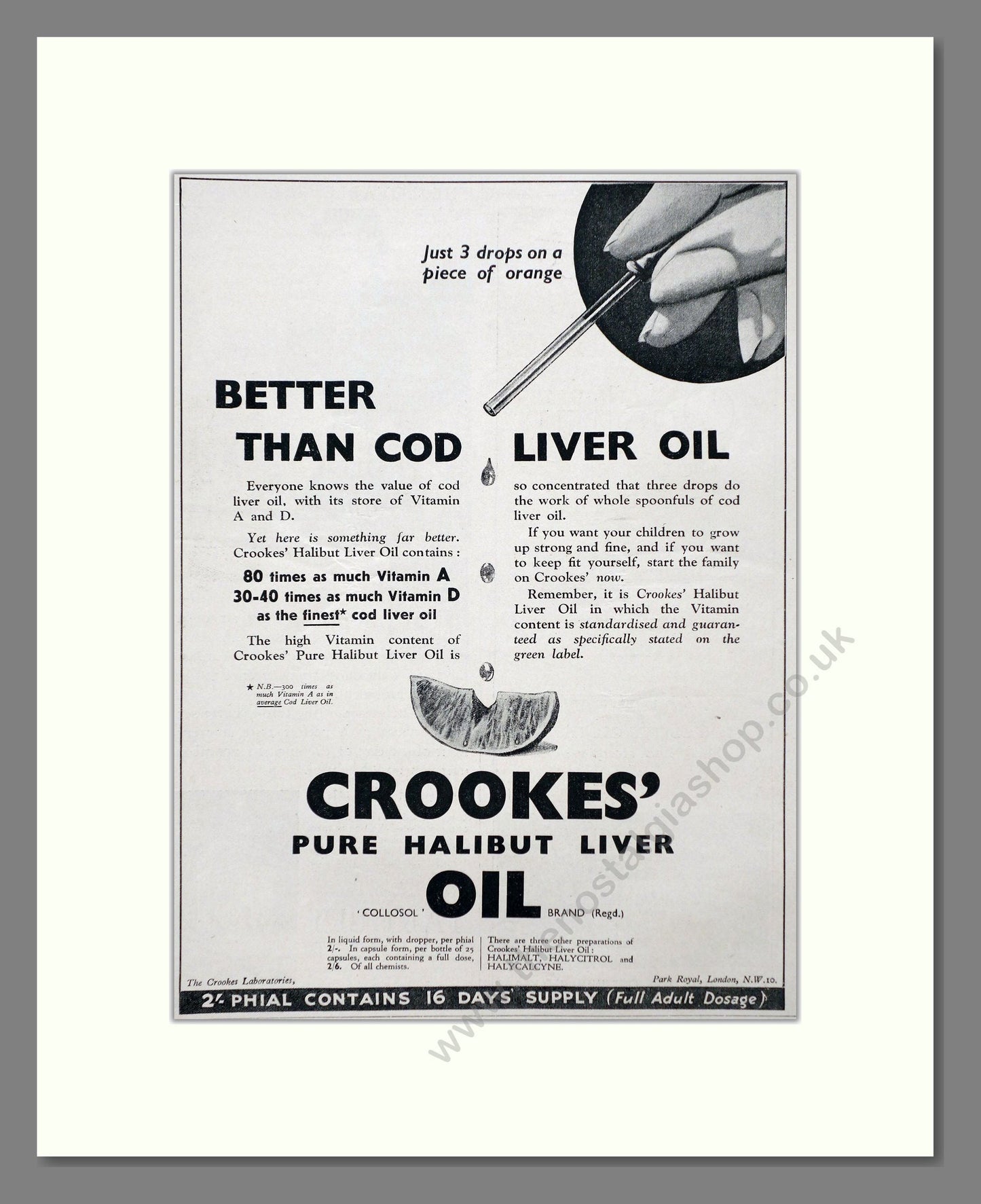 Crookes - Halibut Liver Oil. Vintage Advert 1935 (ref AD66898)