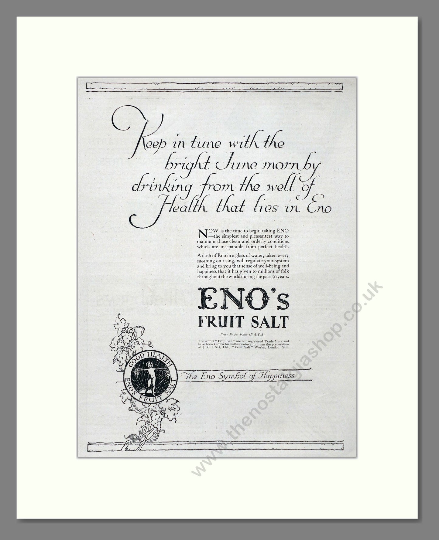Eno's - Fruit Salt. Vintage Advert 1920 (ref AD66908)