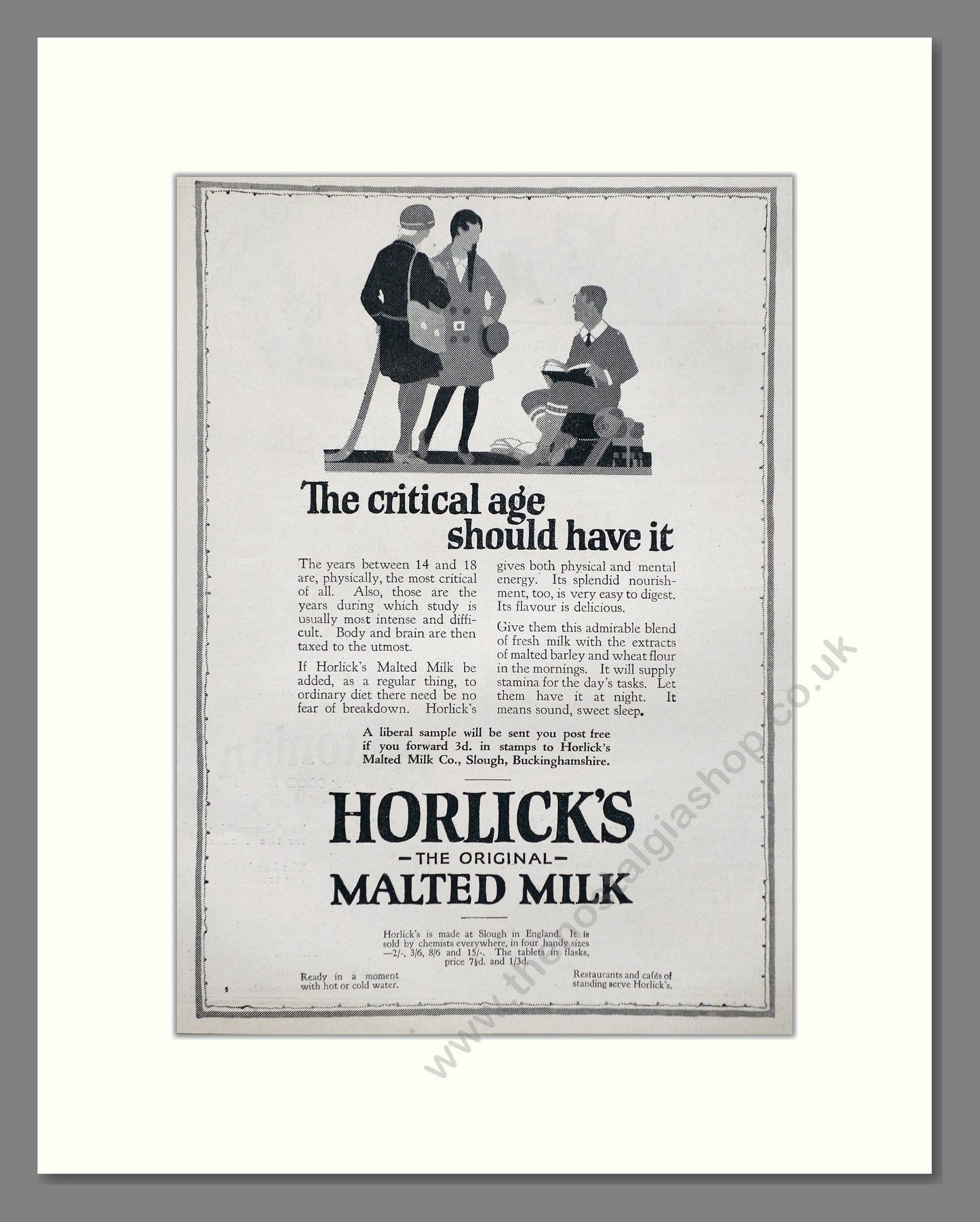 Horlick's - Malted Milk. Vintage Advert 1926 (ref AD66957)