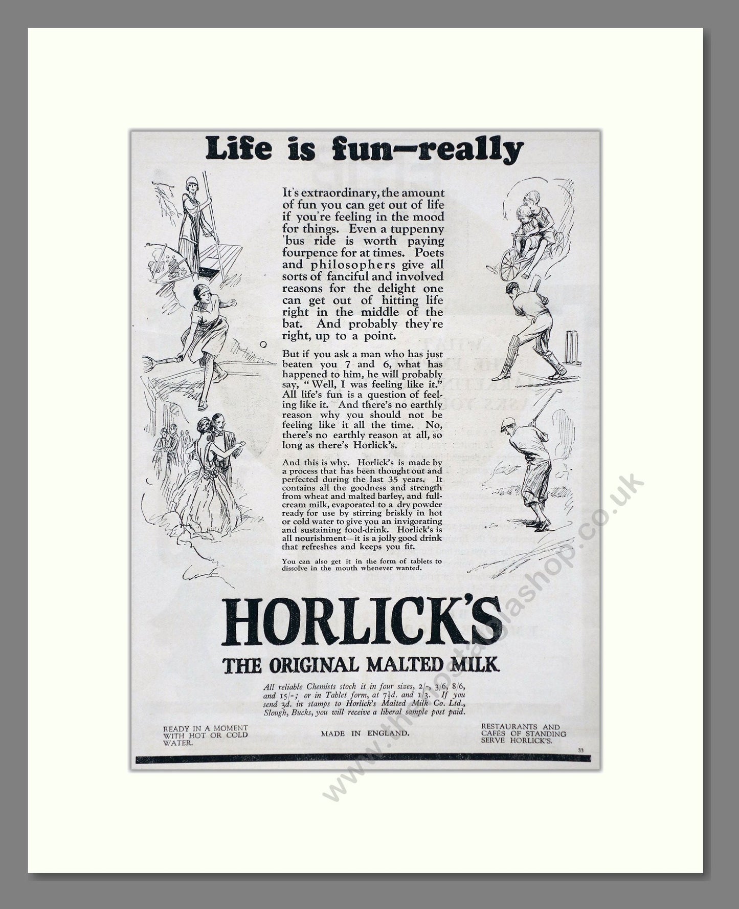 Horlick's - Malted Milk. Vintage Advert 1927 (ref AD66972)