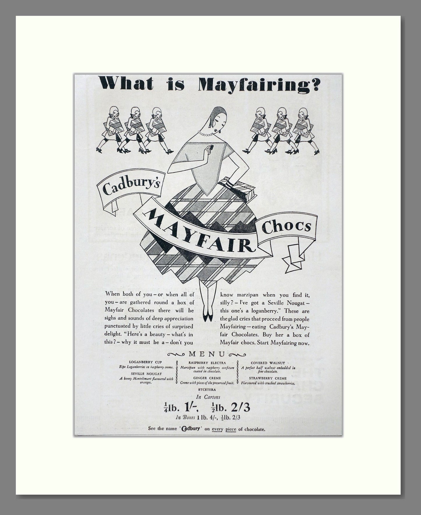 Cadbury's - Mayfair Chocolates. Vintage Advert 1927 (ref AD66989)