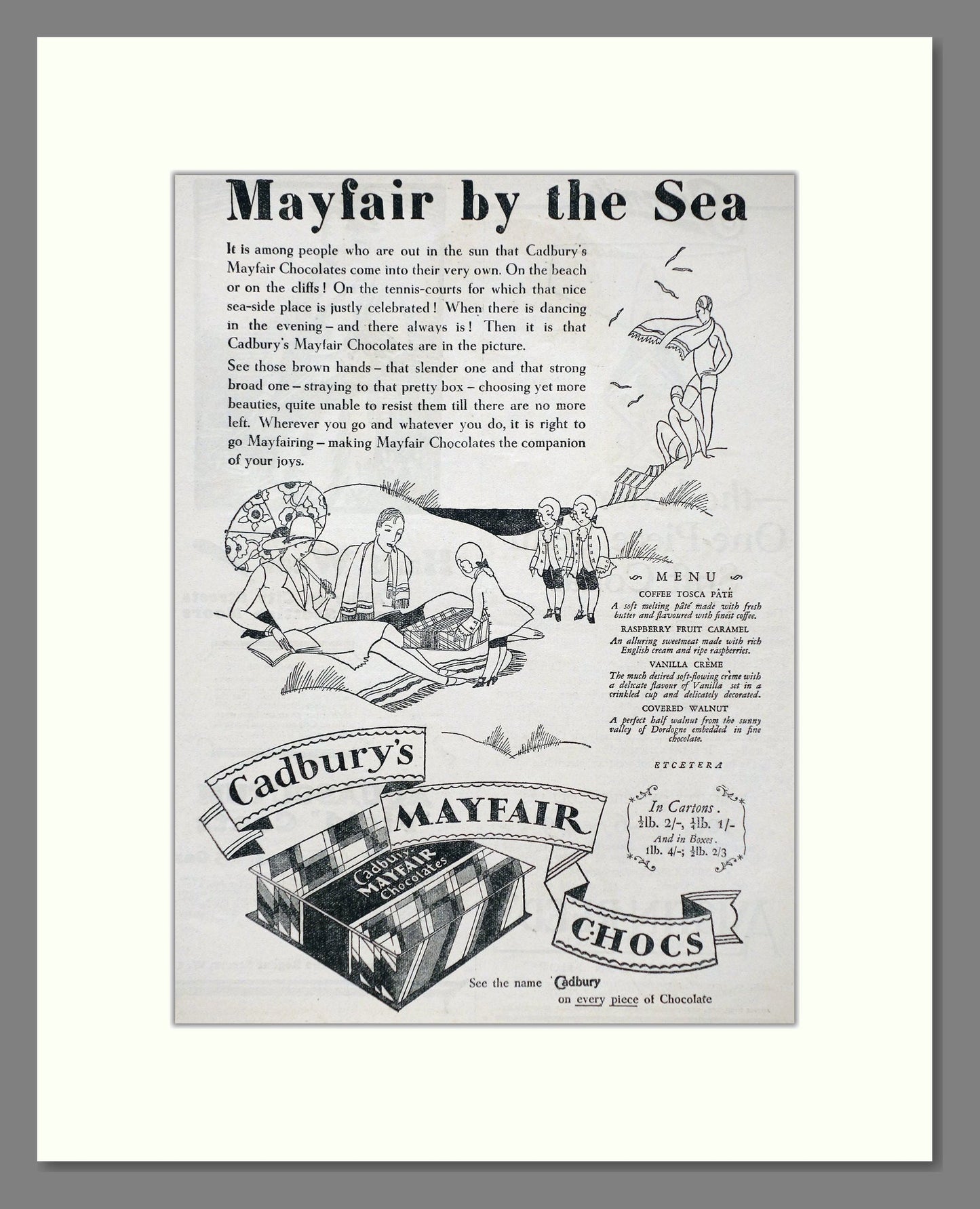 Cadbury's - Mayfair Chocolates. Vintage Advert 1927 (ref AD66991)