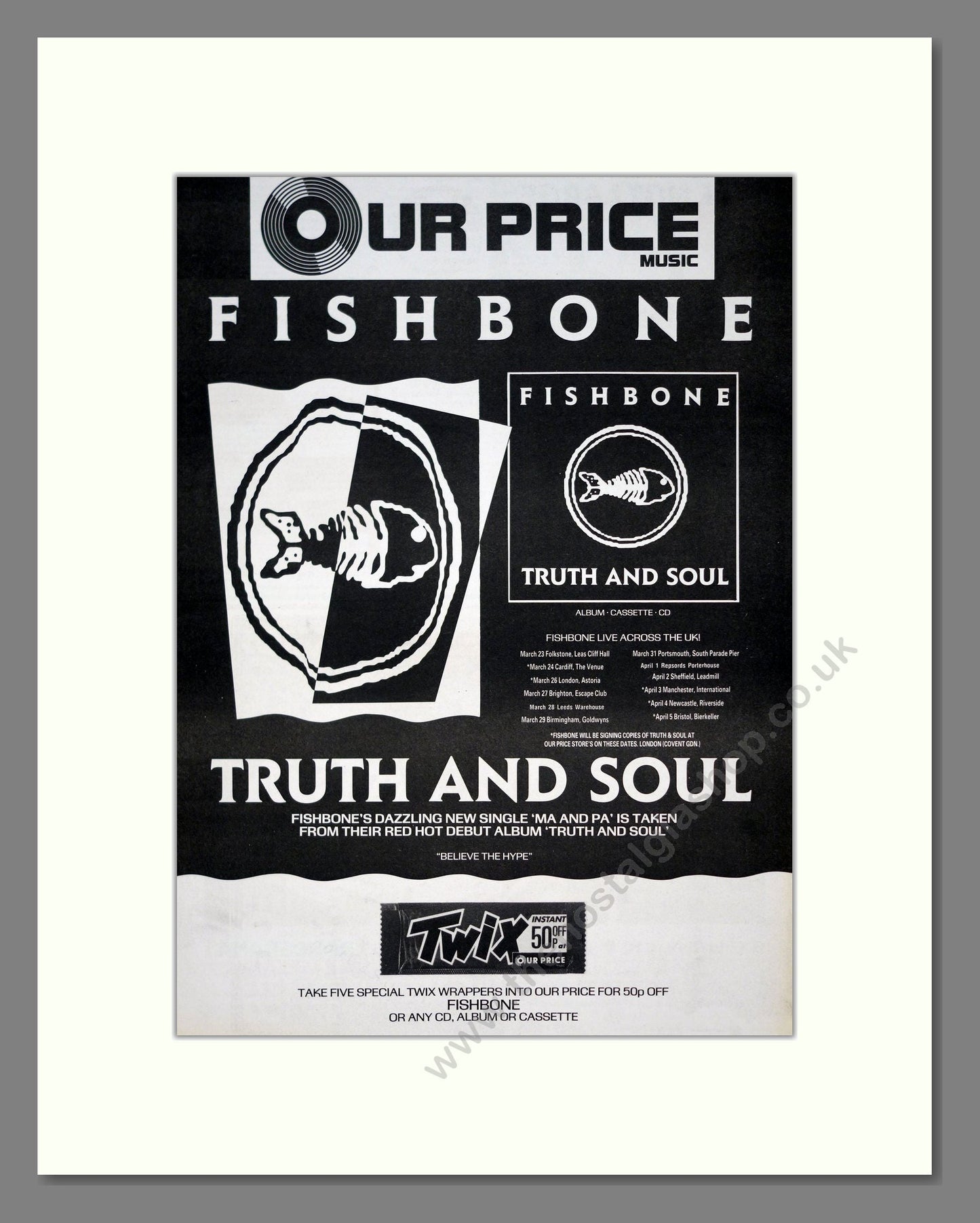 Fishbone - Truth And Soul. Vintage Advert 1989 (ref AD20962)