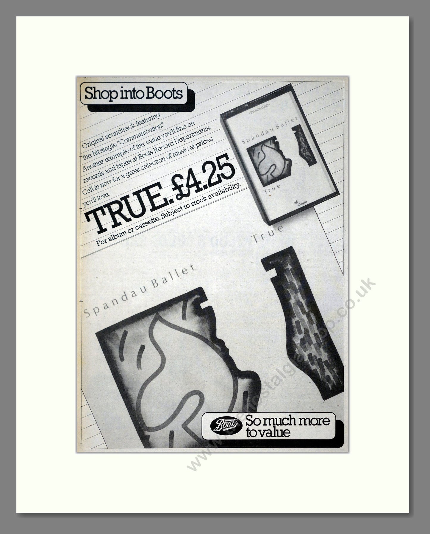 Spandau Ballet - True. Vintage Advert 1983 (ref AD20985)