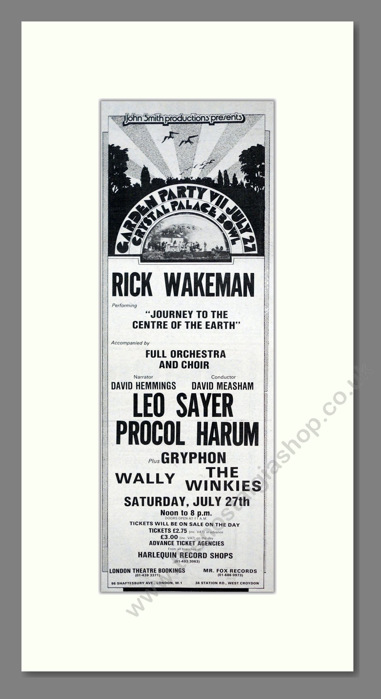 Crystal Palace Garden Party - Line Up. Vintage Advert 1974 (ref AD201600)