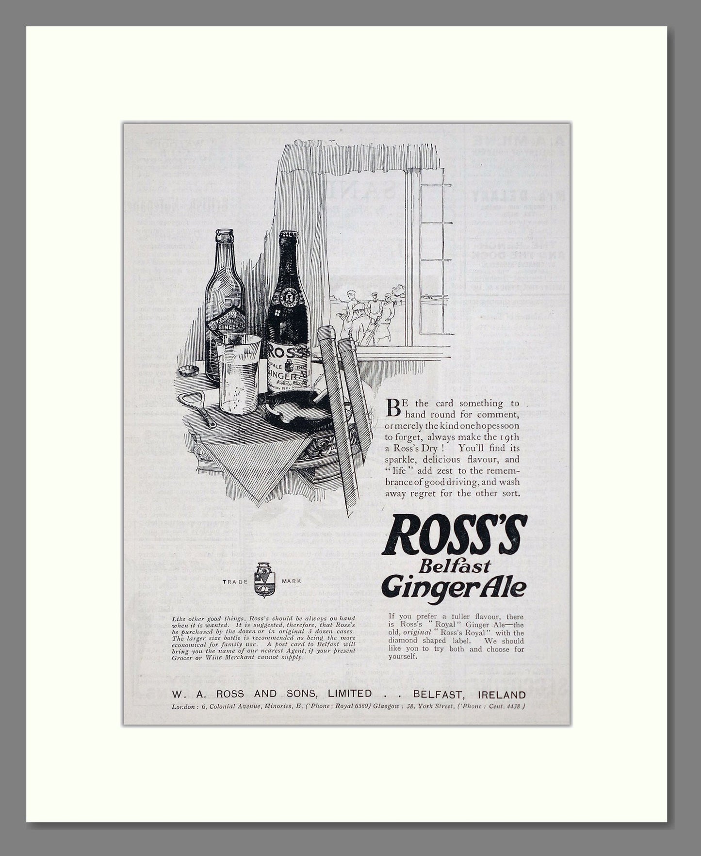 Ross's - Belfast Ginger Ale. Vintage Advert 1926 (ref AD67072)