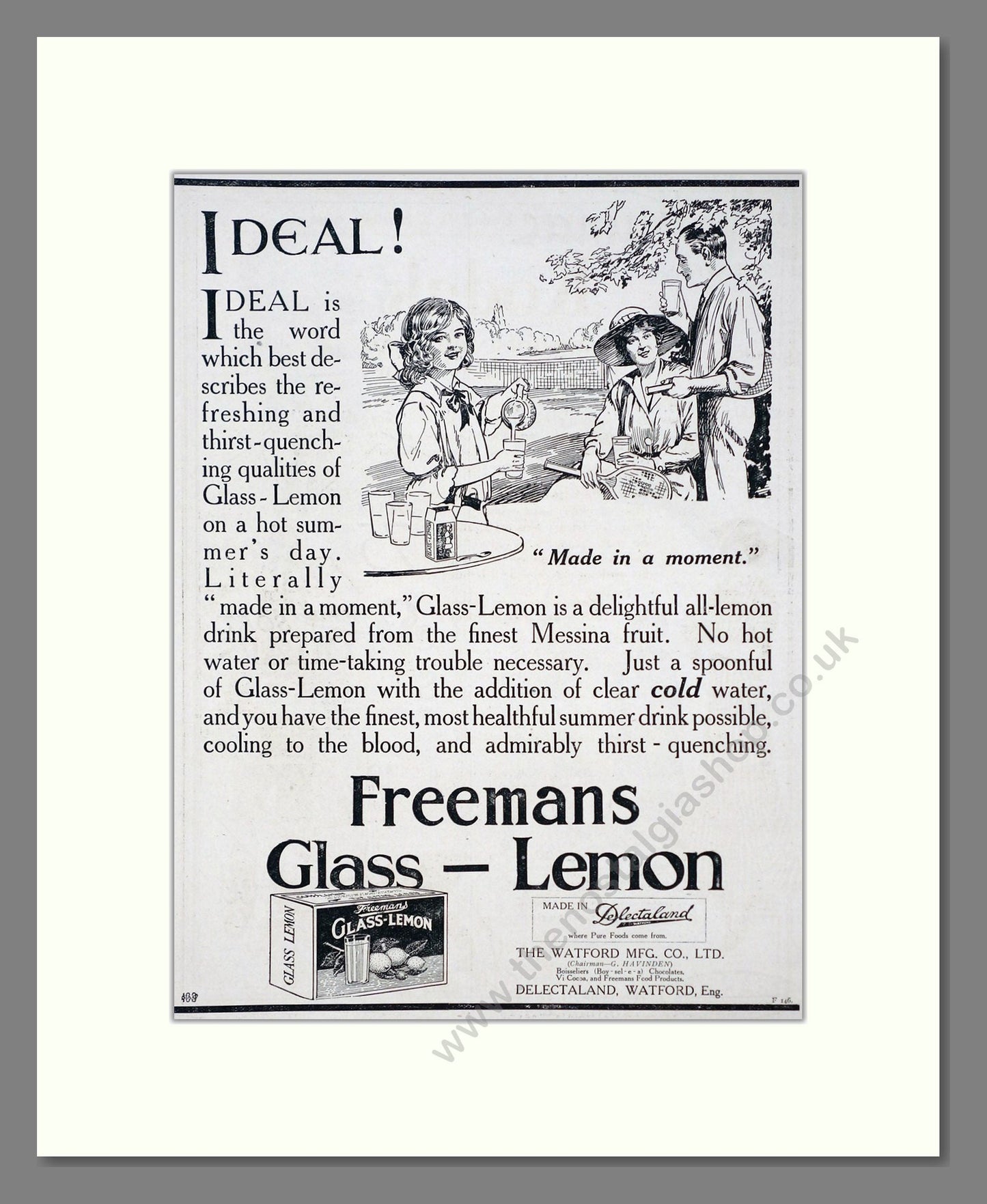 Freeman's - Glass Lemon Lemonade. Vintage Advert 1919 (ref AD67105)