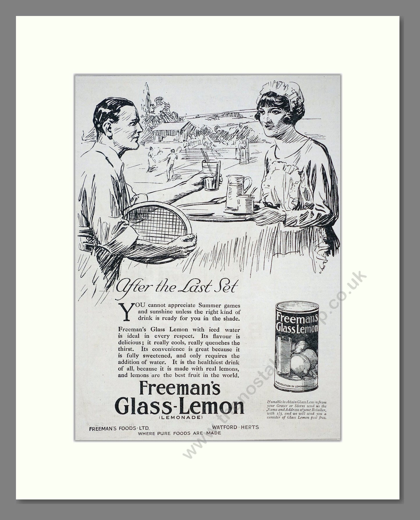 Freeman's - Glass Lemon Lemonade. Vintage Advert 1920 (ref AD67106)
