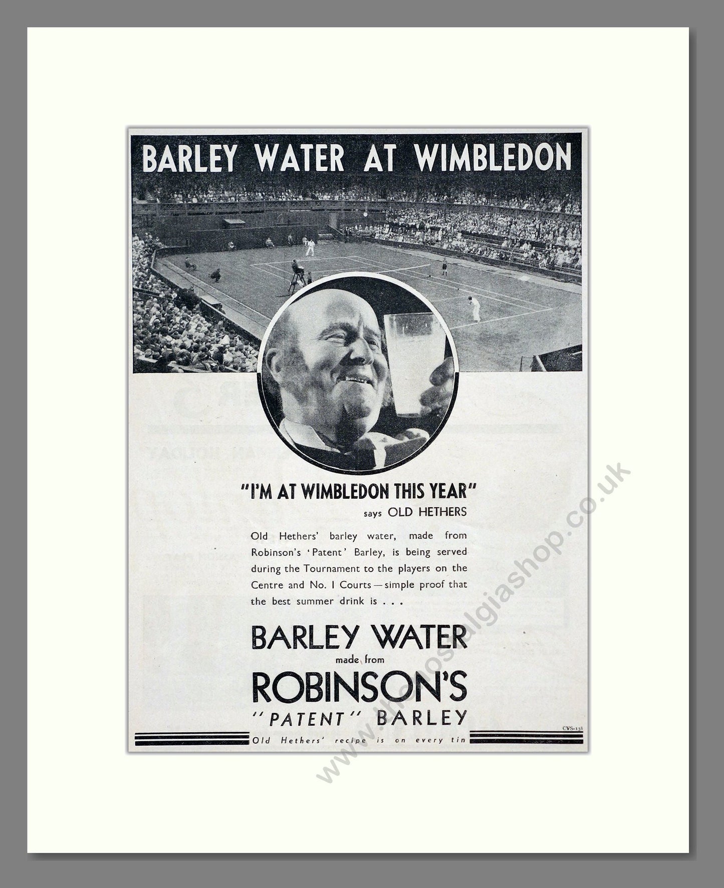 Robinson's - Barley Water at Wimbledon. Vintage Advert 1934 (ref AD67117)