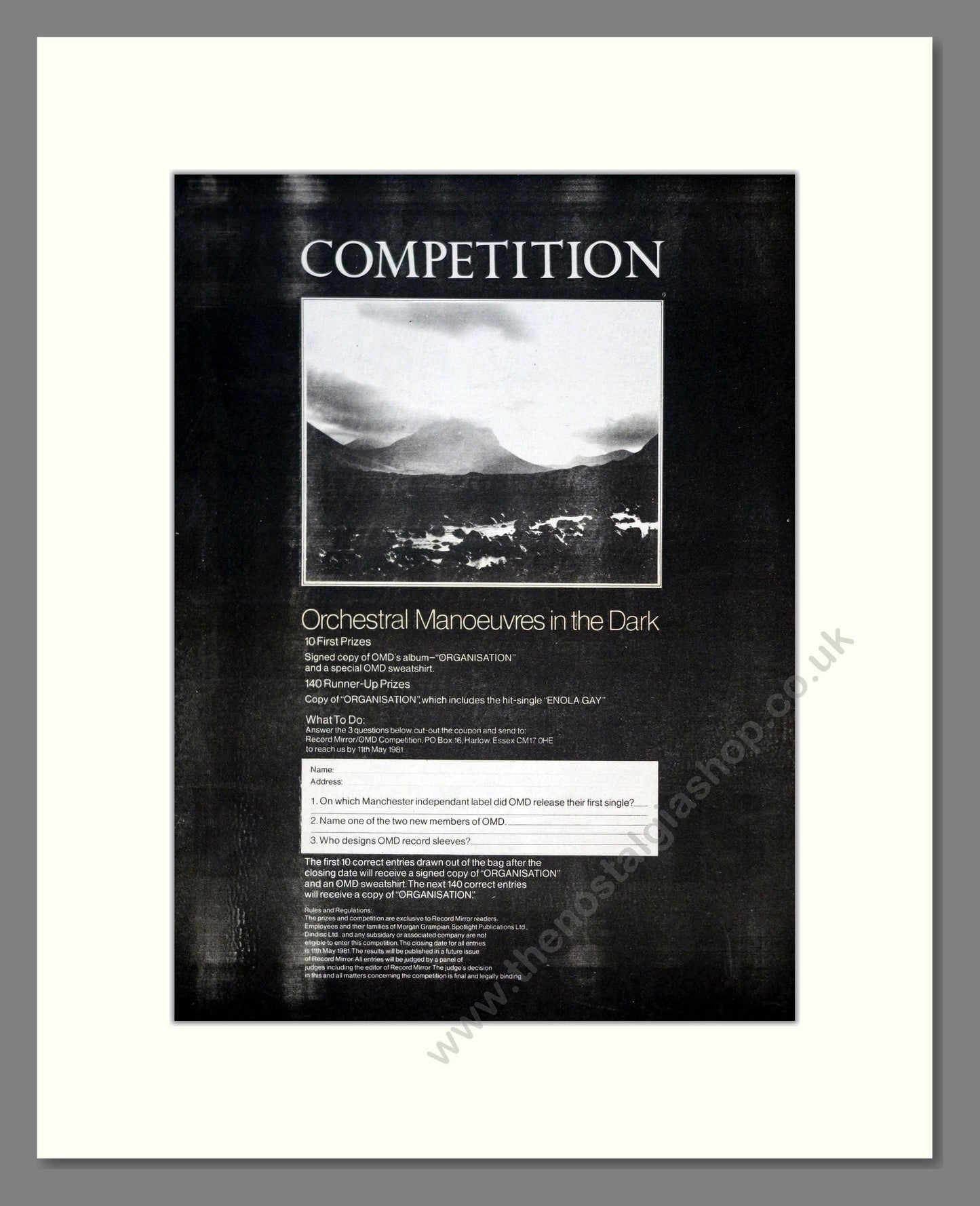 Orchestral Manoeuvers In The Dark OMD - Organisation. Vintage Advert 1981 (ref AD21006)