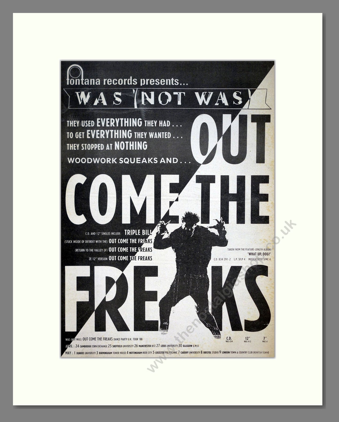 Was Not Was - Out Come The Freaks. Vintage Advert 1988 (ref AD21026)