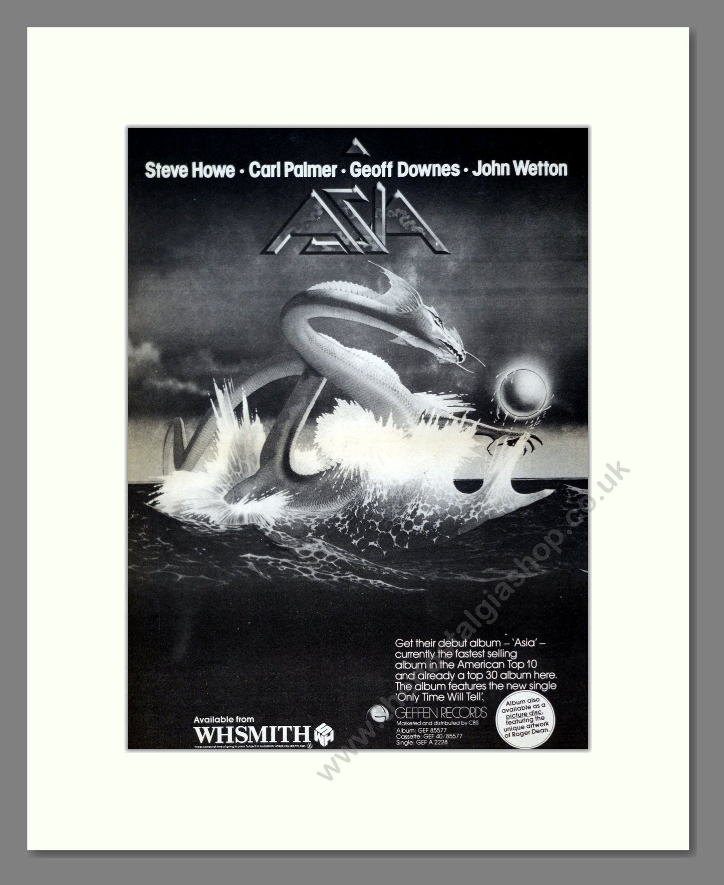 Asia - Debut Album. Vintage Advert 1982 (ref AD21041)