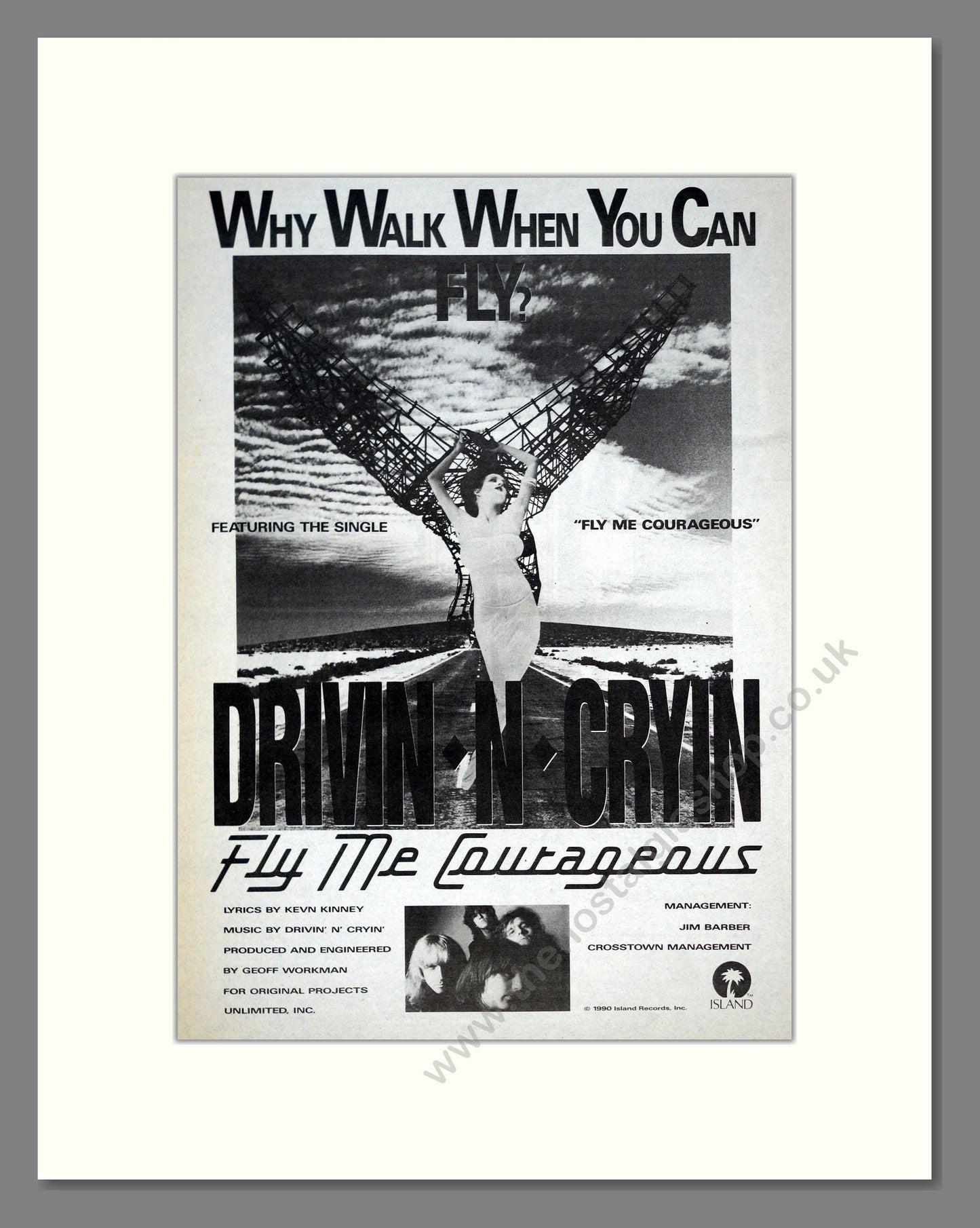 Drivin n Cryin - Fly Me Courageous. Vintage Advert 1990 (ref AD21078)
