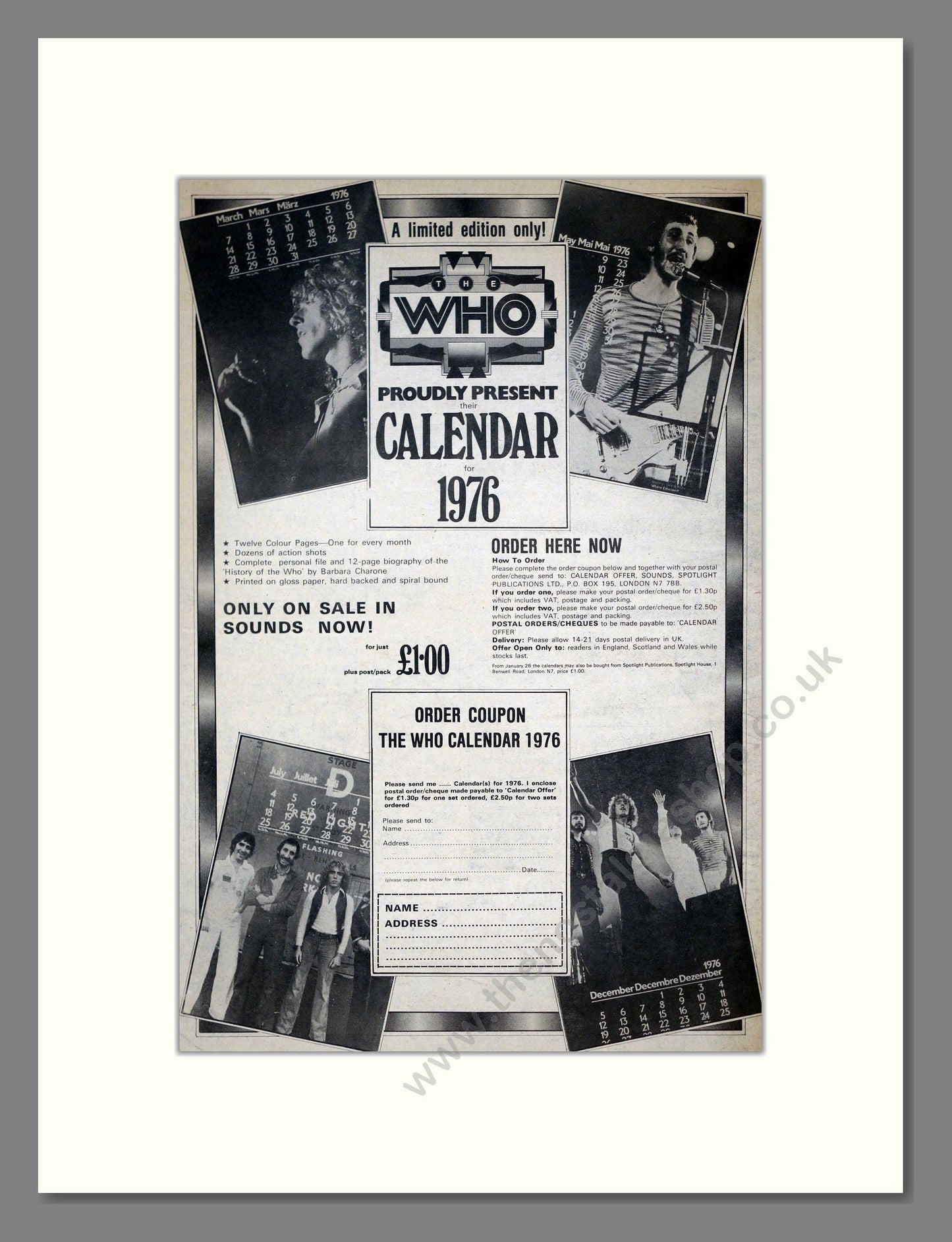 Who (The) - 1976 Calendar. Vintage Advert 1976 (ref AD21092)