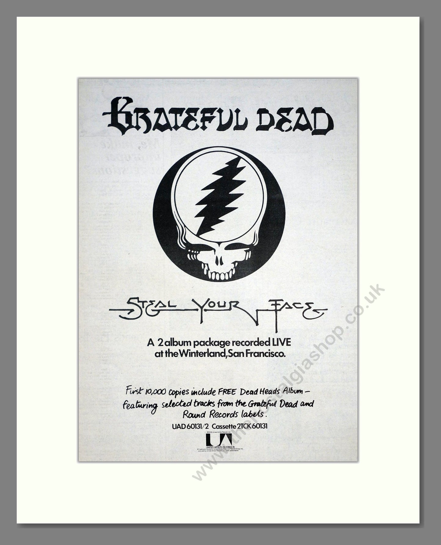Grateful Dead - Steal Your Face. Vintage Advert 1976 (ref AD21093)