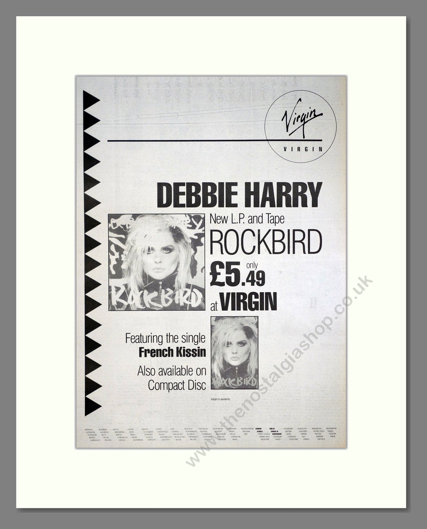 Debbie Harry - Rockbird. Vintage Advert 1986 (ref AD21102)