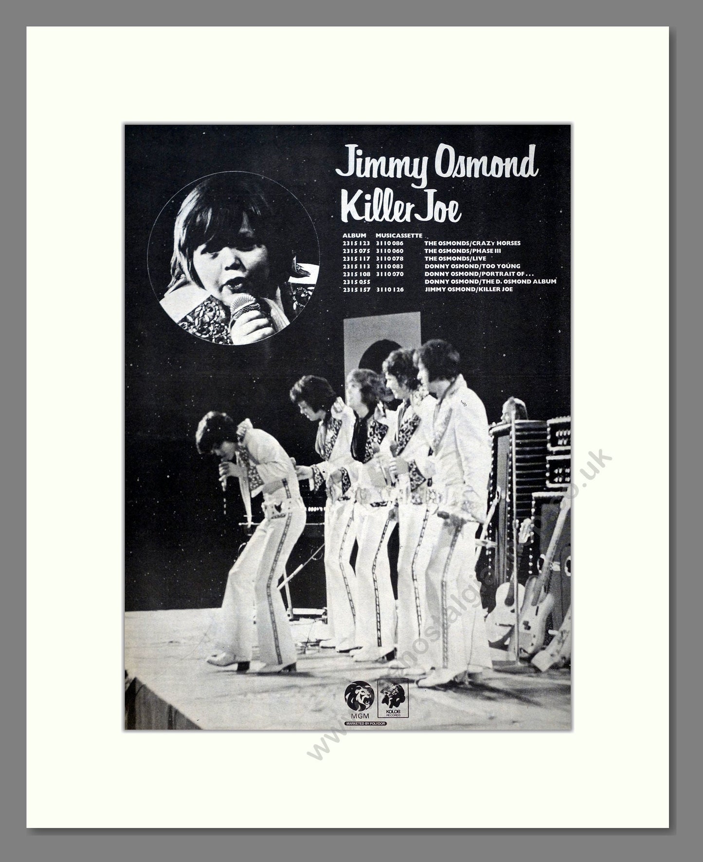 Jimmy Osmond - Killer Joe. Vintage Advert 1973 (ref AD21145)