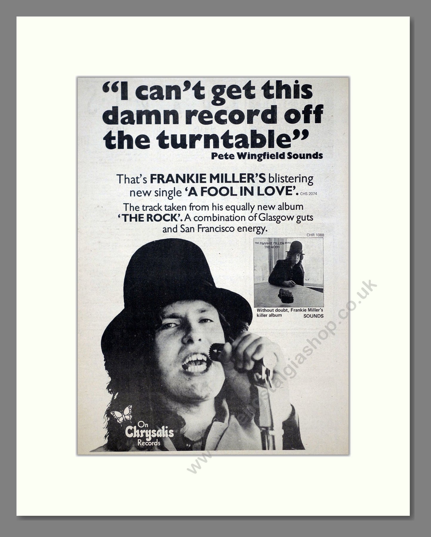 Frankie Miller - A Fool In Love. Vintage Advert 1975 (ref AD21155)