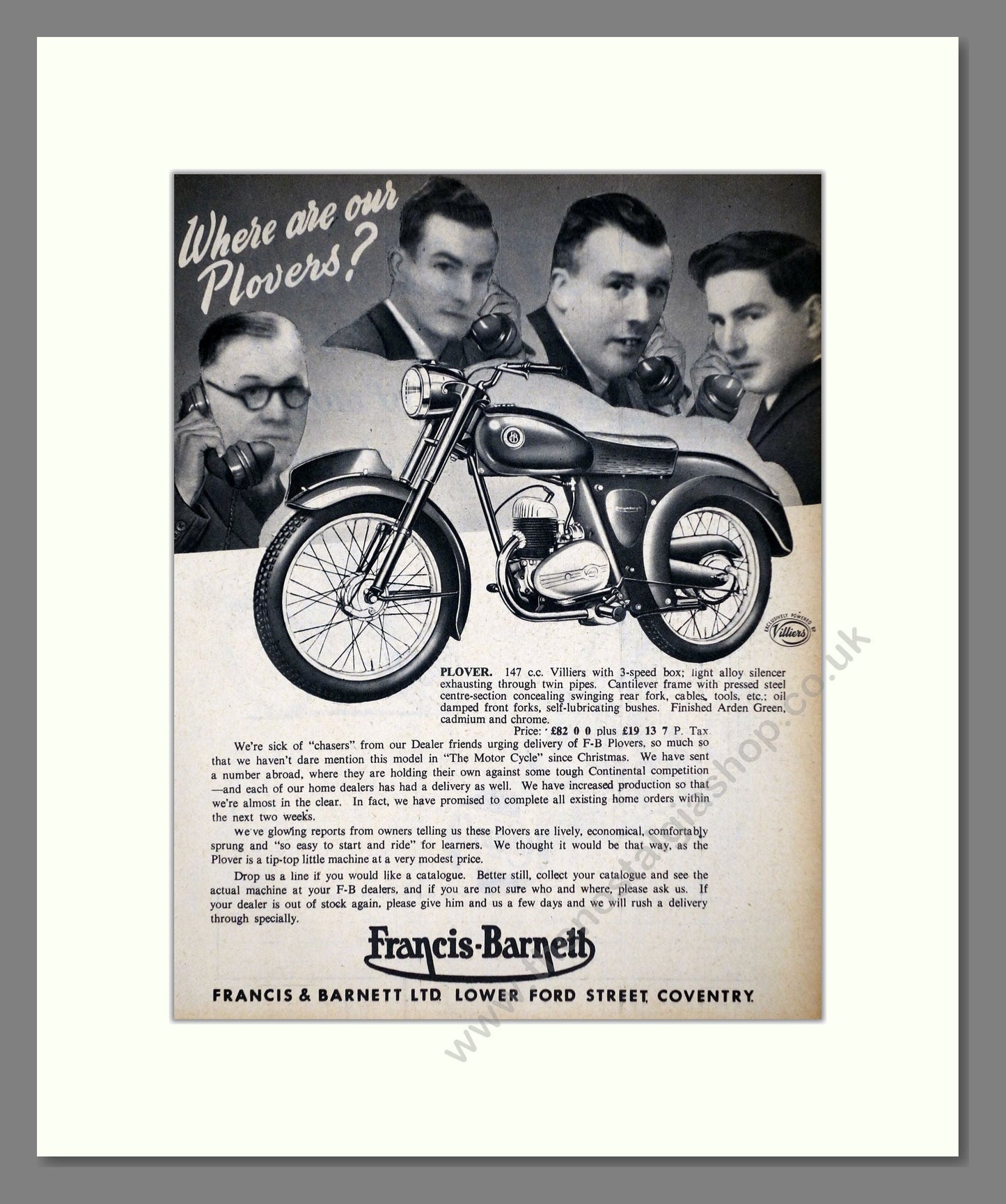 Francis-Barnett - Plover. Vintage Advert 1953 (ref AD67122)