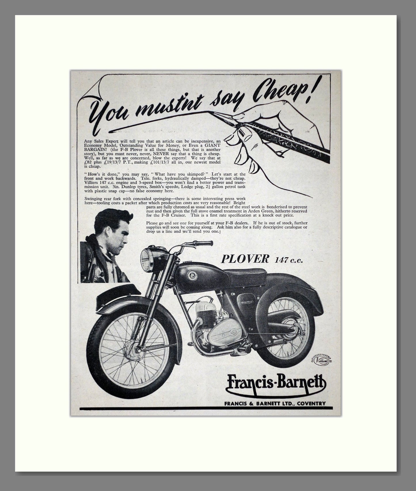 Francis-Barnett - Plover. Vintage Advert 1956 (ref AD67128)