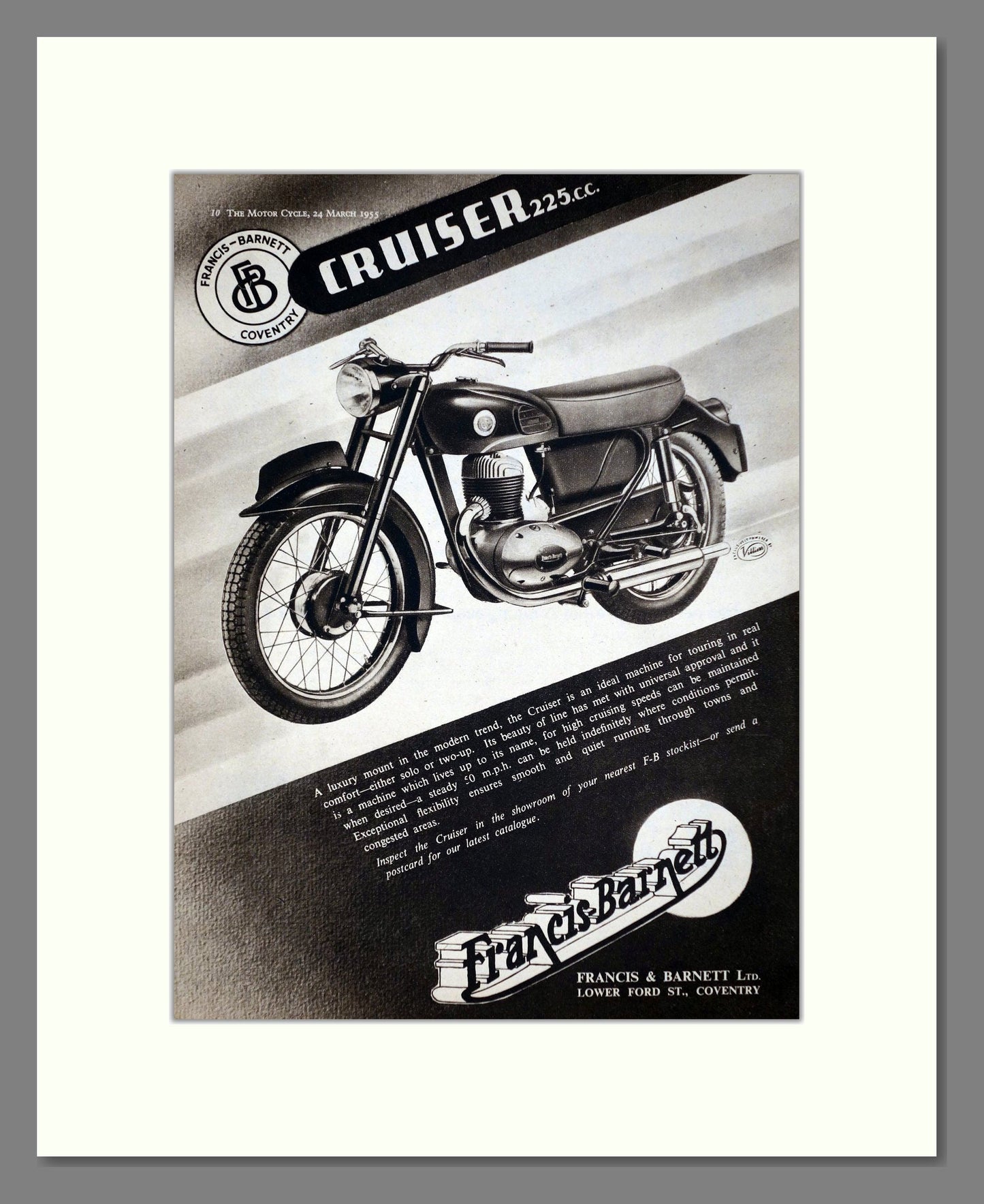 Francis-Barnett - Cruiser 225cc. Vintage Advert 1955 (ref AD67132)