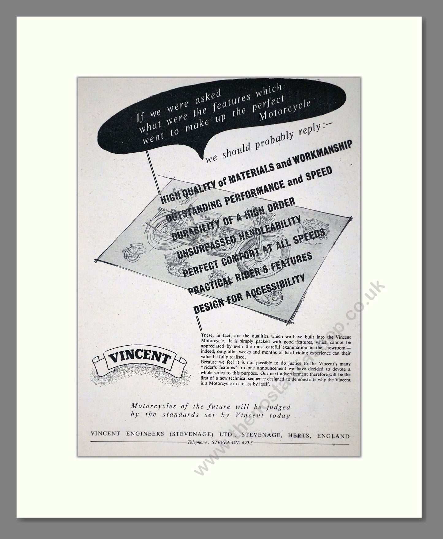 Vincent - Features. Vintage Advert 1953 (ref AD67159)