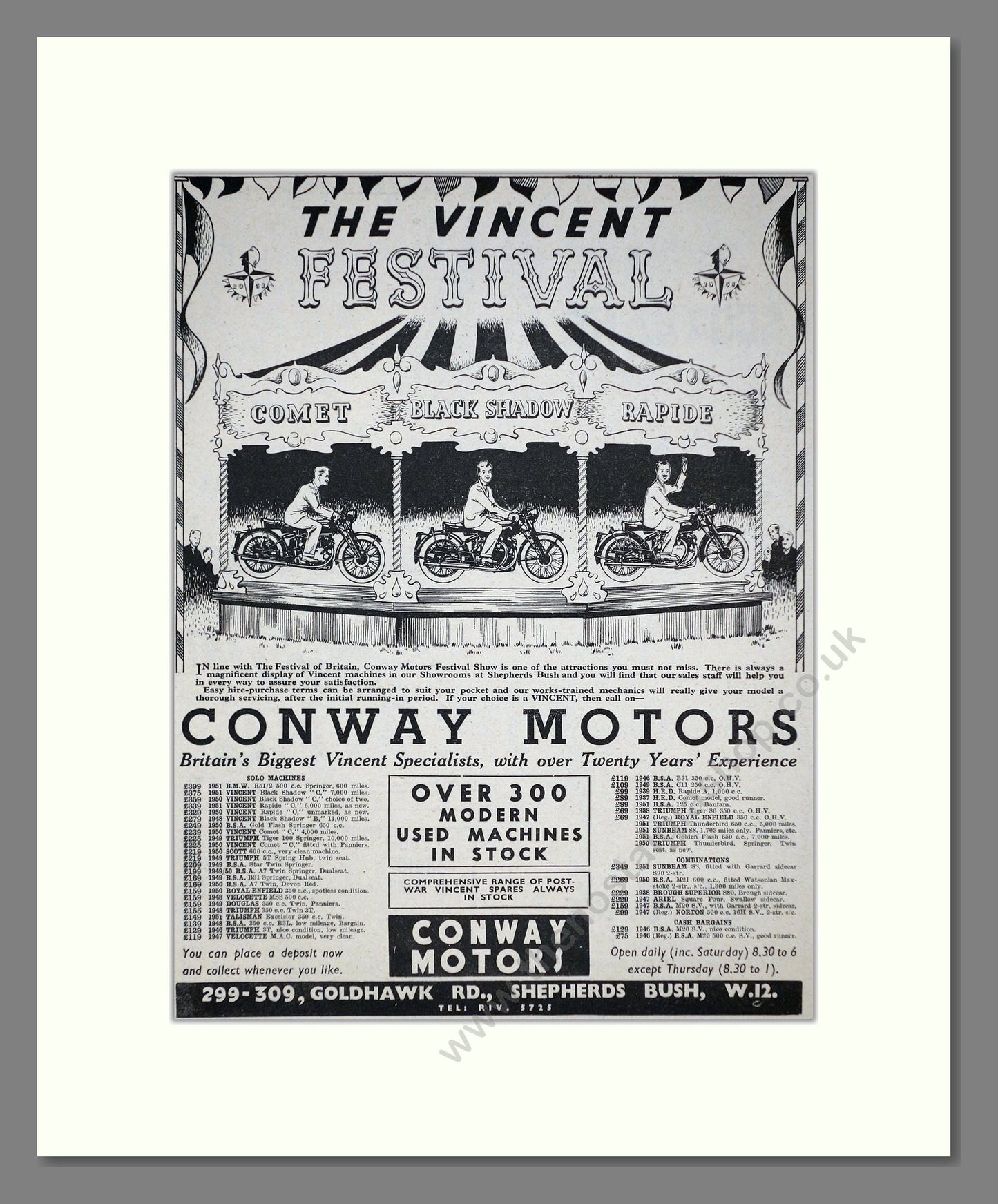 Vincent - Festival At Conway Motors. Vintage Advert 1951 (ref AD67169)