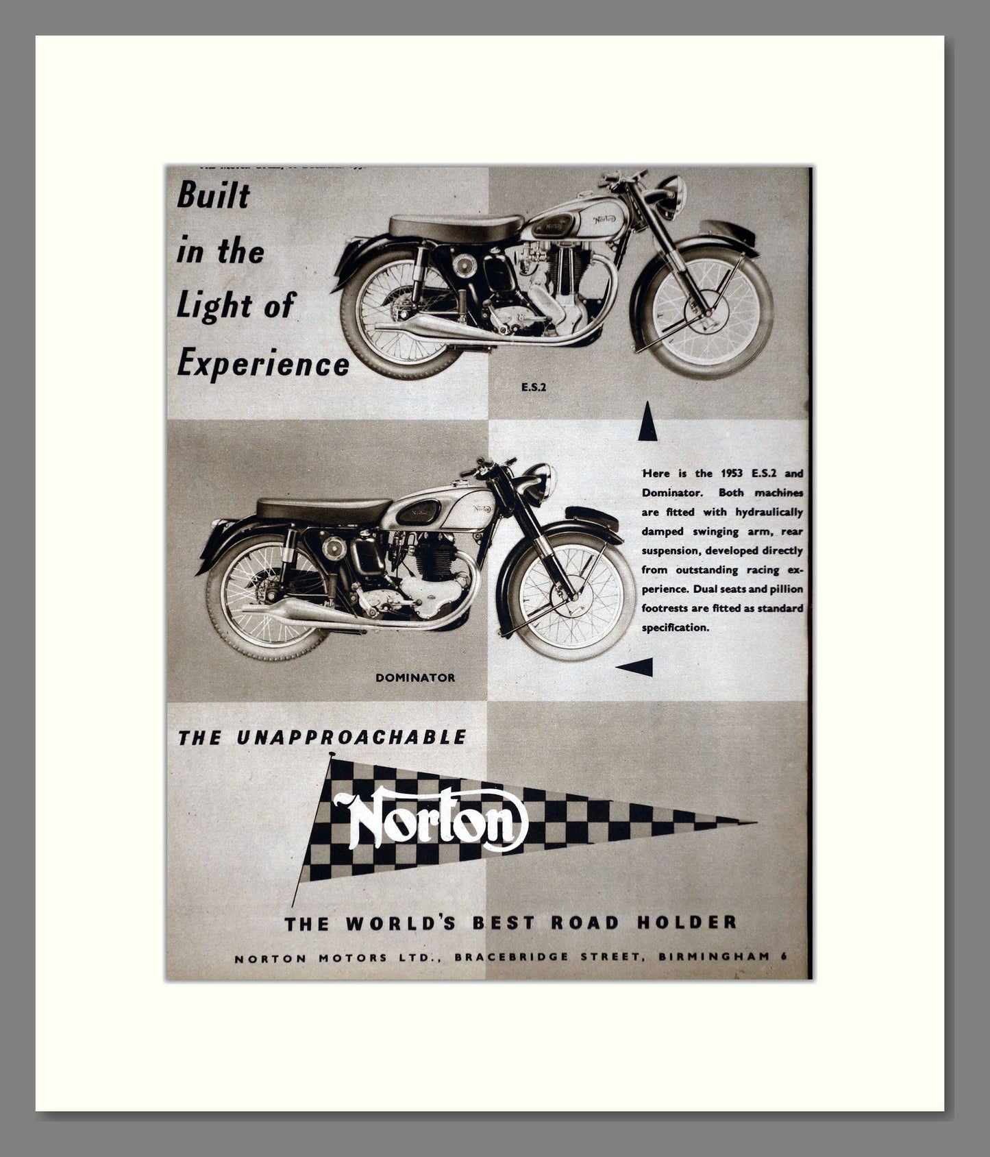 Norton - Dominator / ES2. Vintage Advert 1952 (ref AD67205)